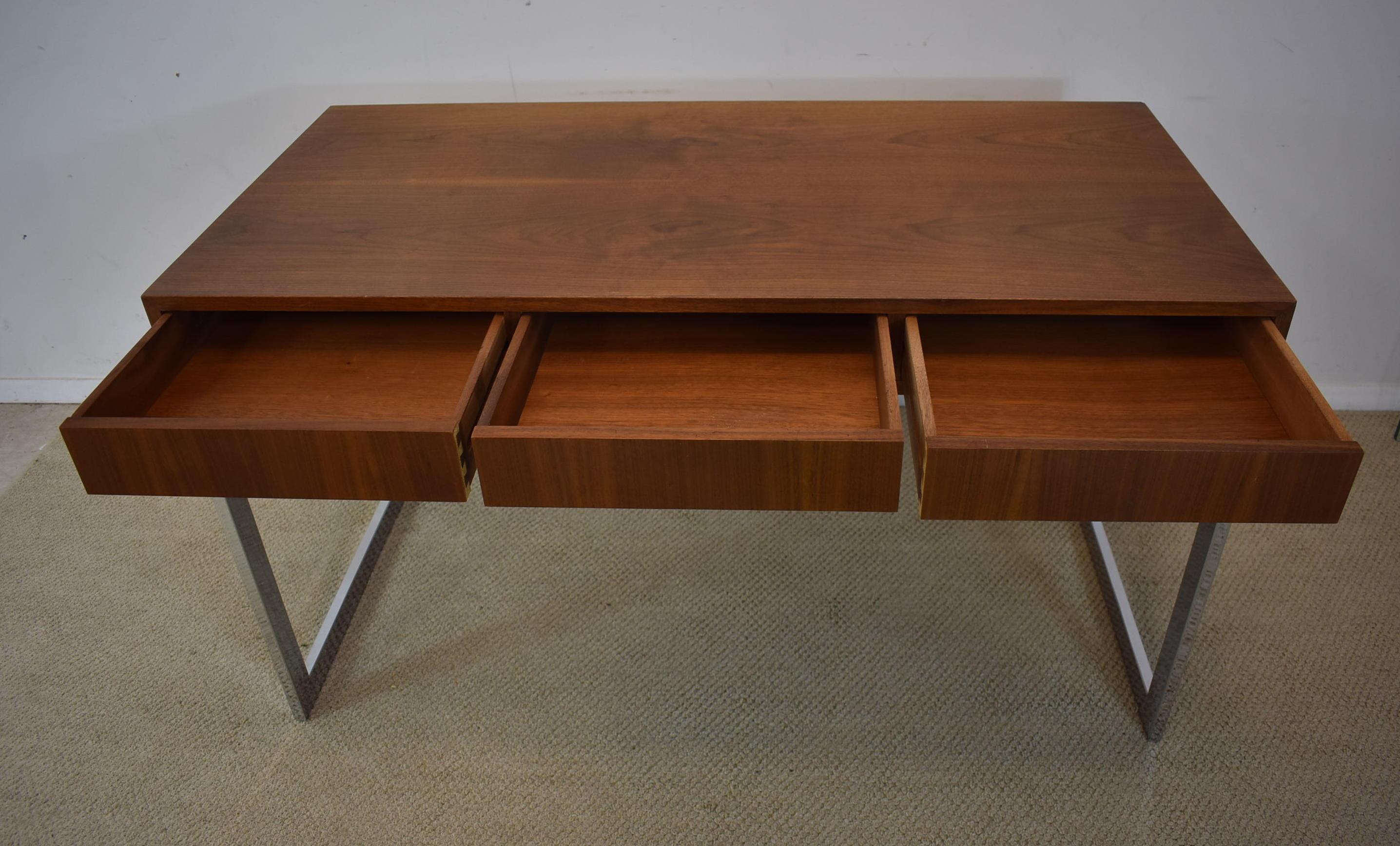 Machine-Made Mid-Century Modern Teak and Chrome Three-Drawer Desk