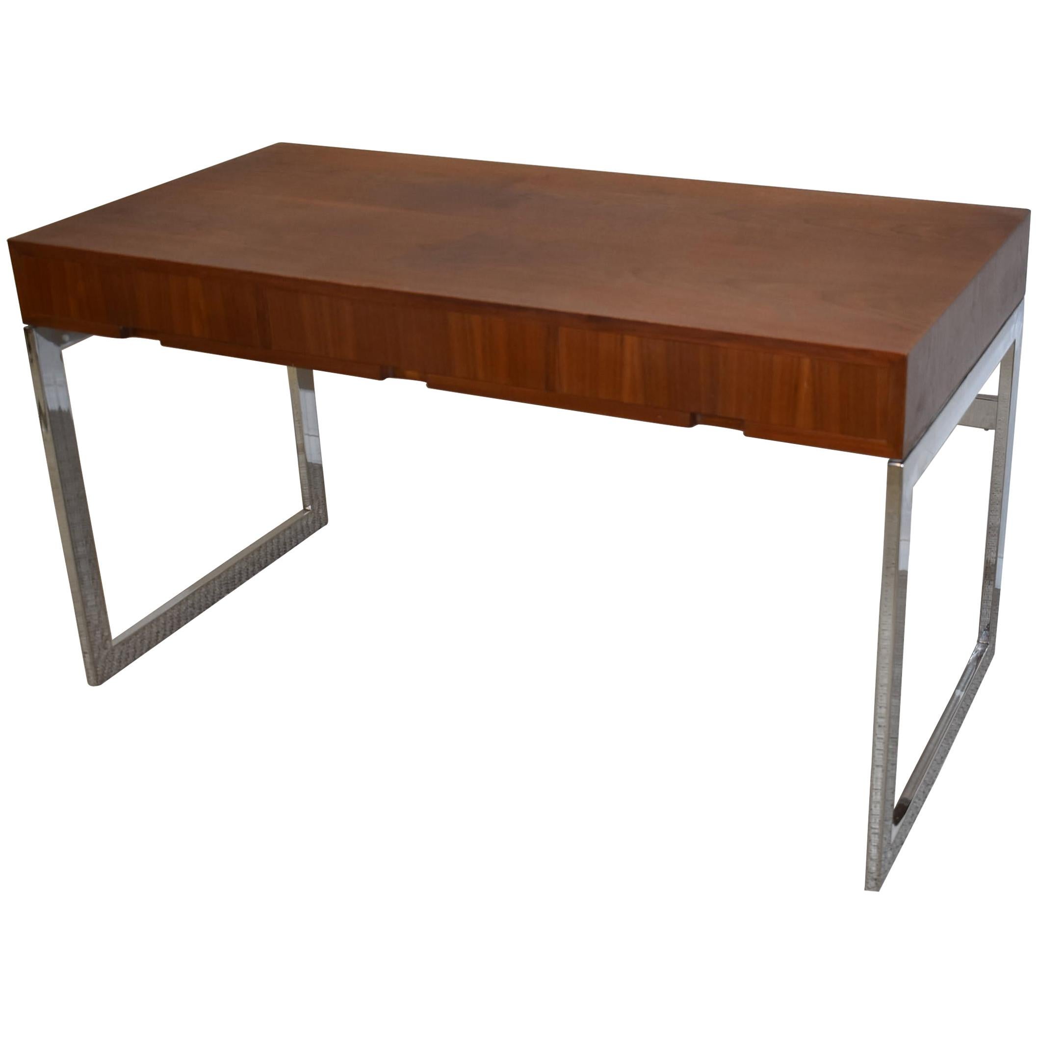 Mid-Century Modern Teak and Chrome Three-Drawer Desk