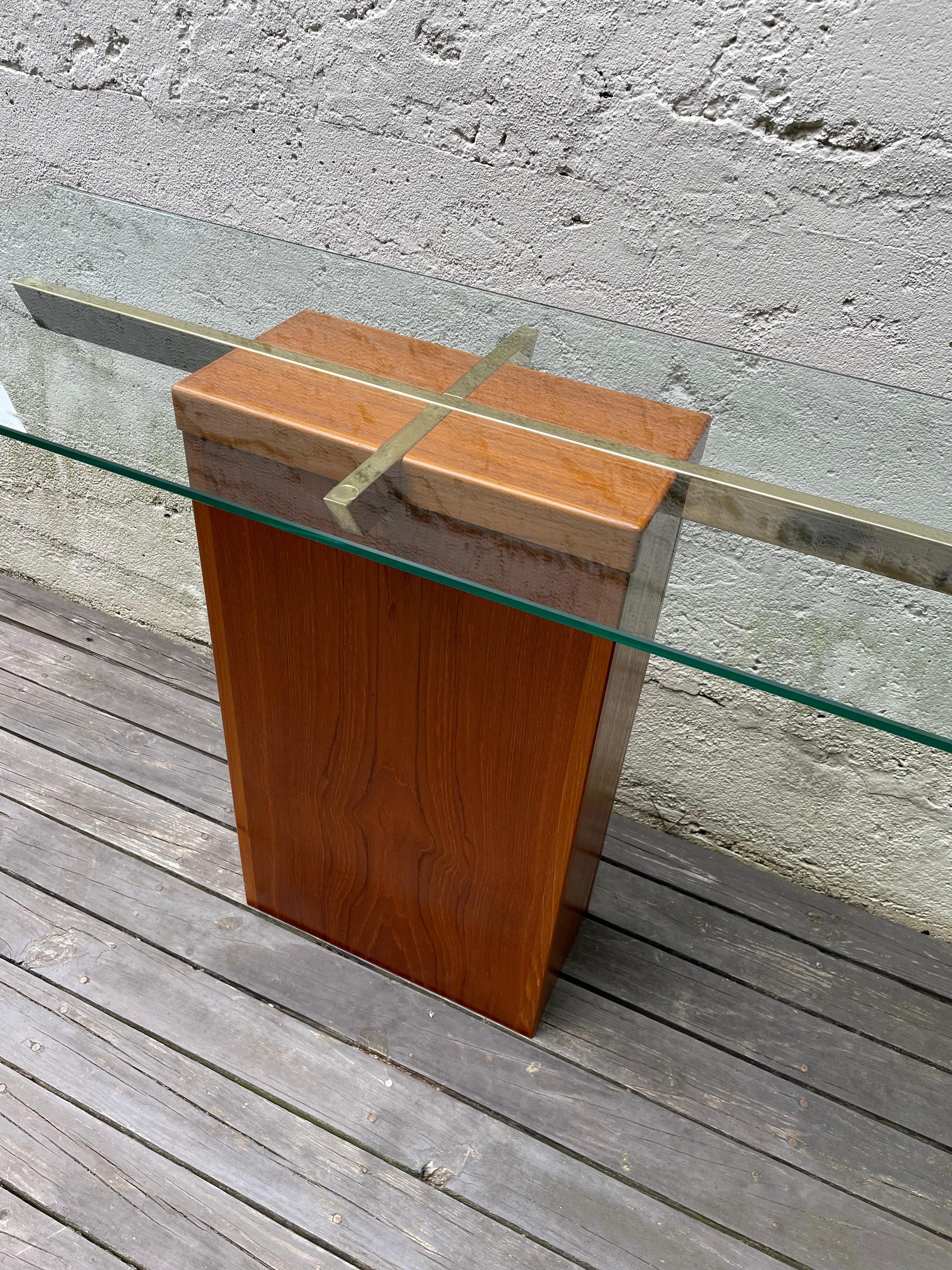Mid Century Modern Teak and Glass Foyer or Console Table by Trioh Mobler Denmark In Good Condition In Bedford Hills, NY