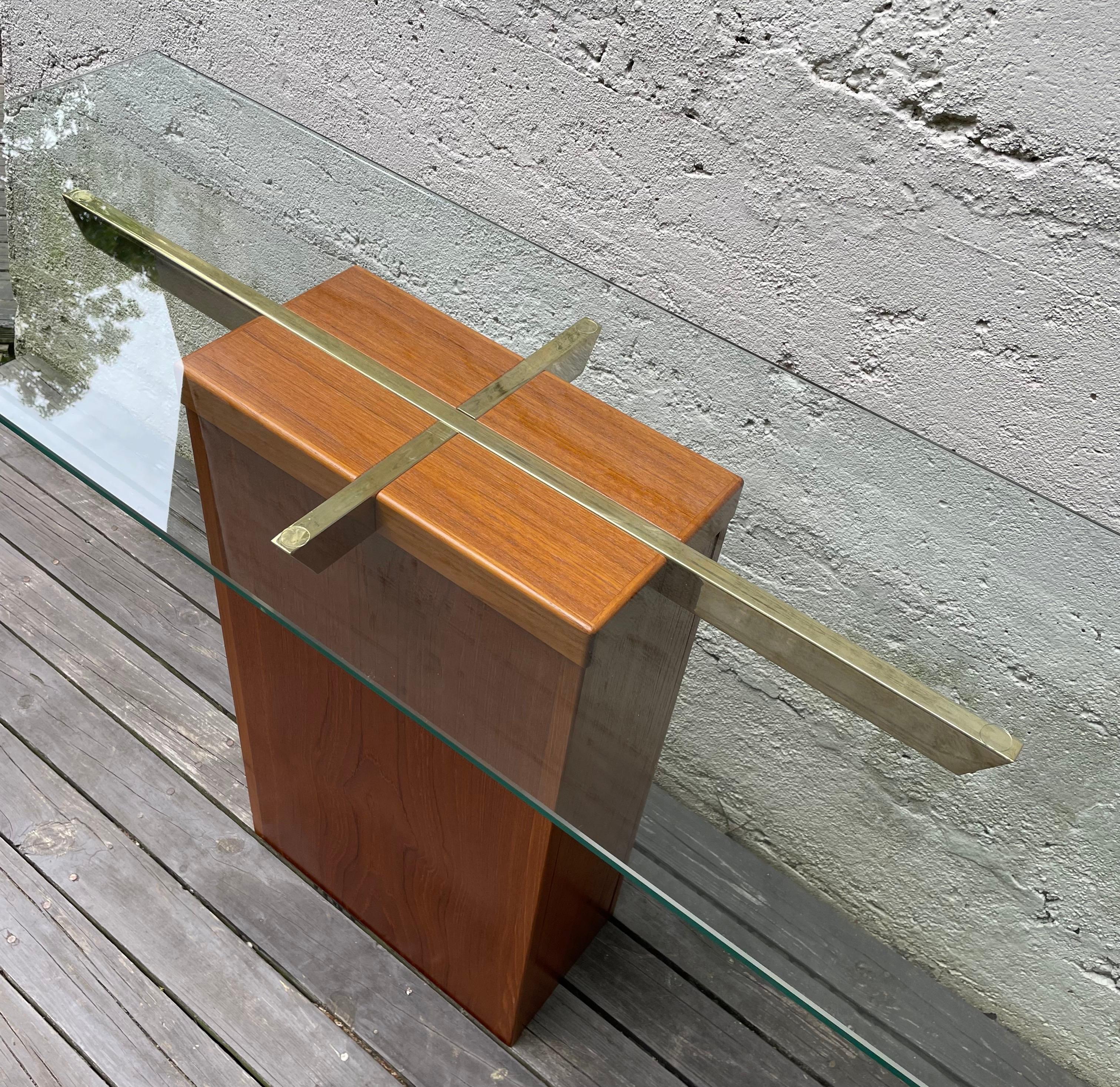Mid Century Modern Teak and Glass Foyer or Console Table by Trioh Mobler Denmark 1