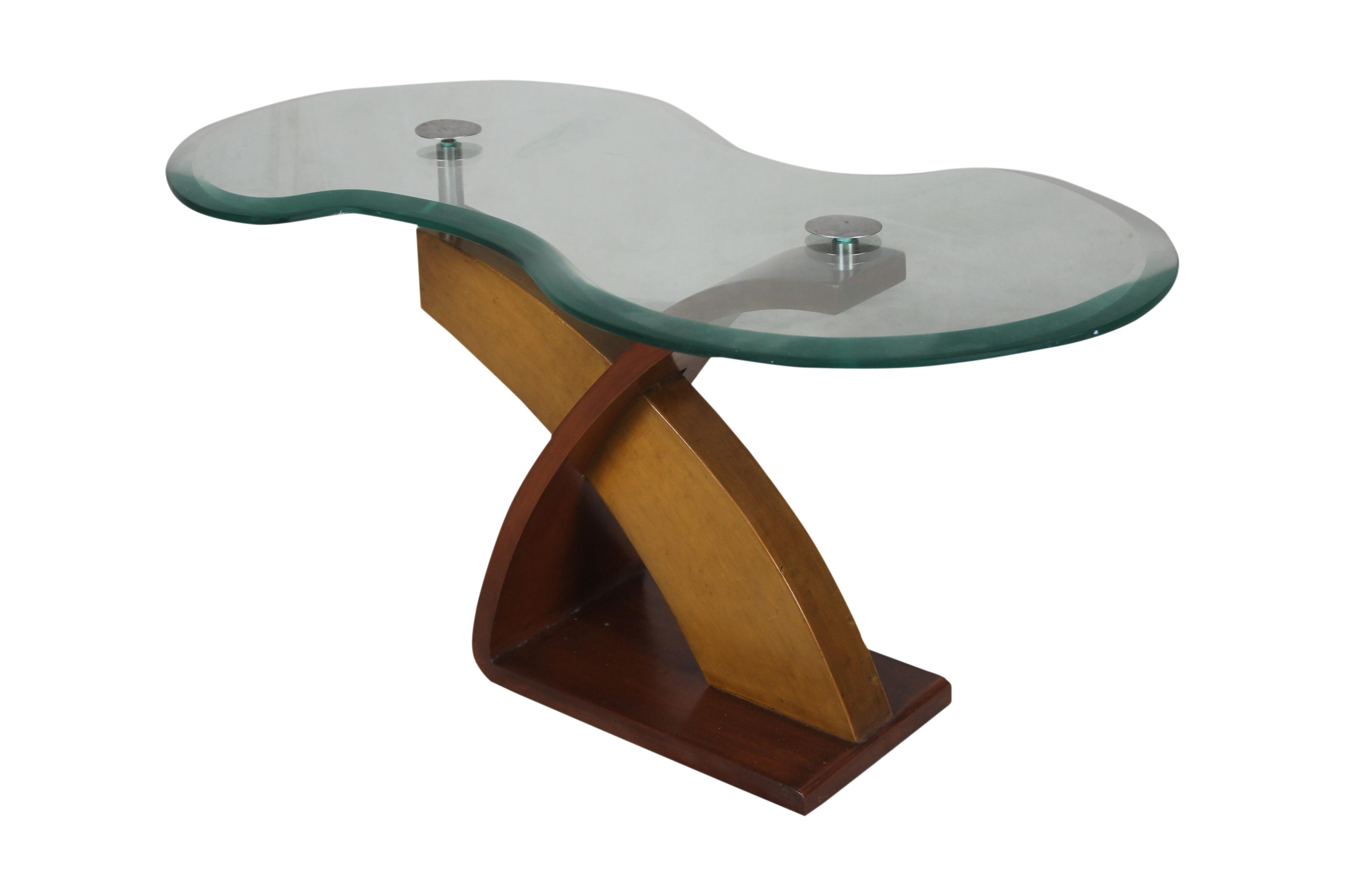 20th Century Mid-Century Modern Teak and Mahogany Side or Coffee Table with Beveled Glass
