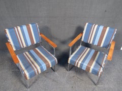 Mid-Century Modern Teak and Metal Club Chairs