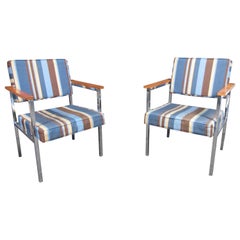 Mid-Century Modern Teak and Metal Club Chairs