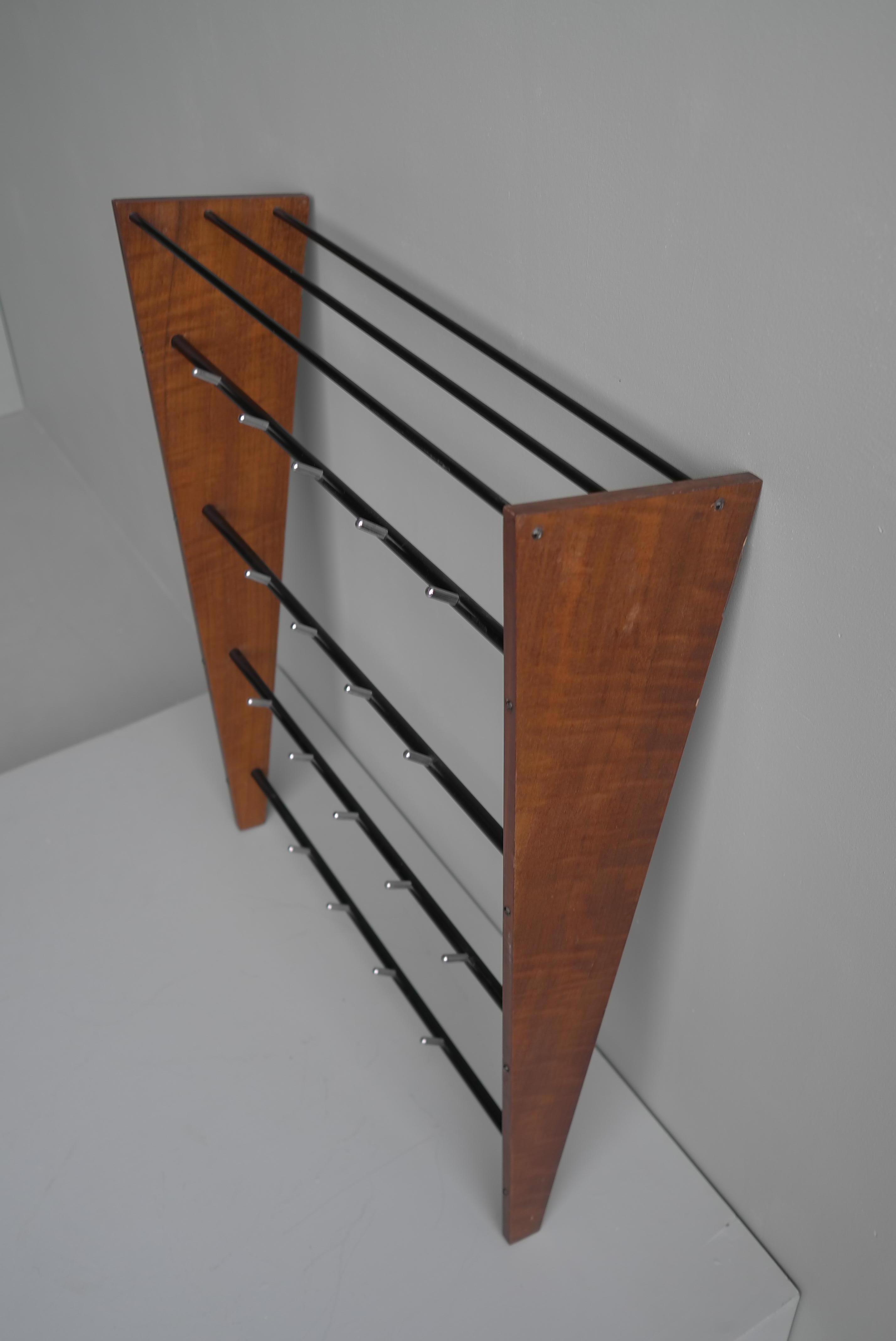 Mid-Century Modern Teak and Metal Wall Coat Rack, France, 1960s For Sale 2