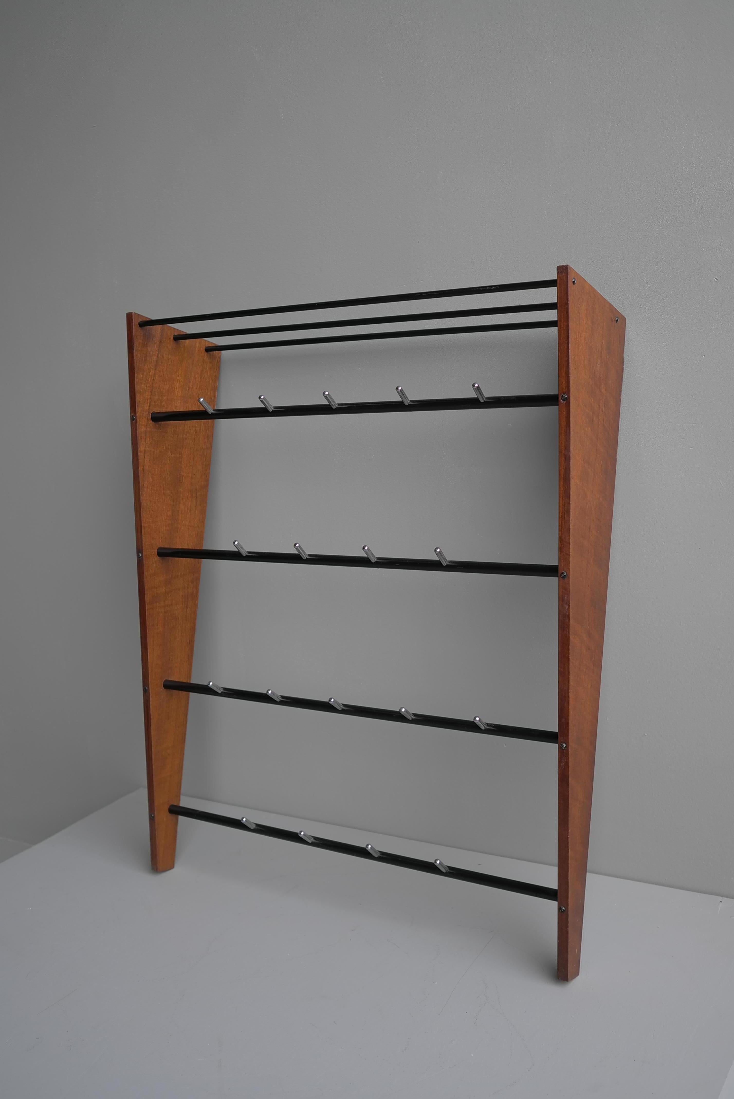 Mid-Century Modern Teak and Metal Wall Coat Rack, France, 1960s For Sale 3