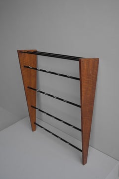 Mid-Century Modern Teak and Metal Wall Coat Rack, France, 1960s