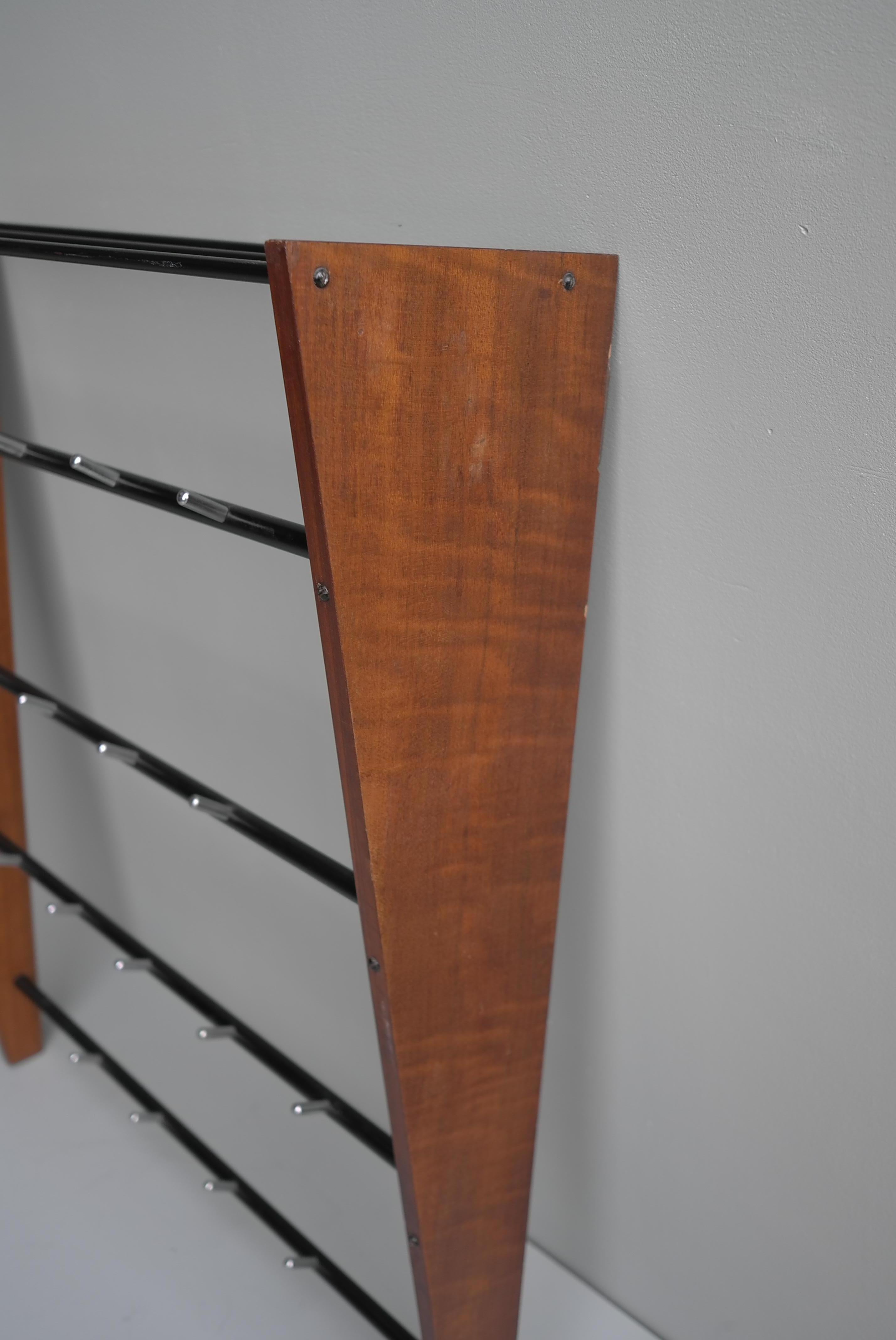 Mid-Century Modern Teak and Metal Wall Coat Rack, France, 1960s For Sale 1