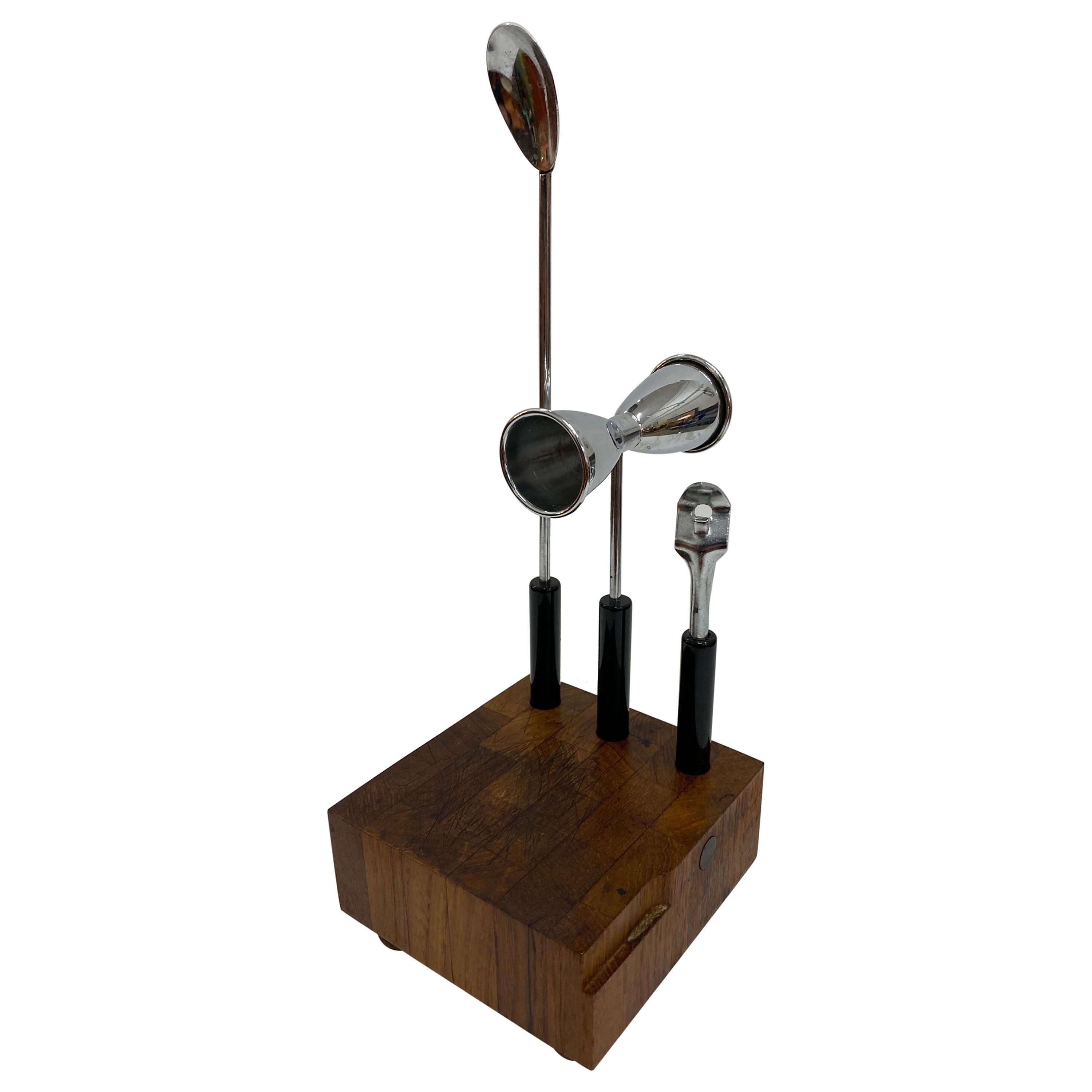 Mid-Century Modern Teak and Steel Cocktail Mixing Set, Signed by Ernest Sohn