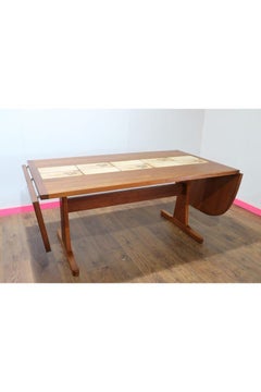 Mid Century Modern Teak and Tiled Danish Gangso Mobler Extending Dining Table