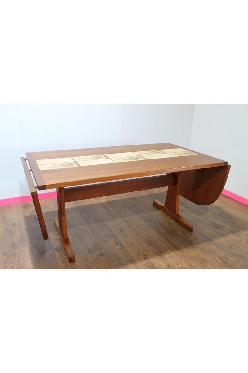 20th Century Mid Century Modern Teak and Tiled Danish Gangso Mobler Extending Dining Table