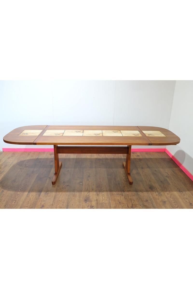 Mid Century Modern Teak and Tiled Danish Gangso Mobler Extending Dining Table 3