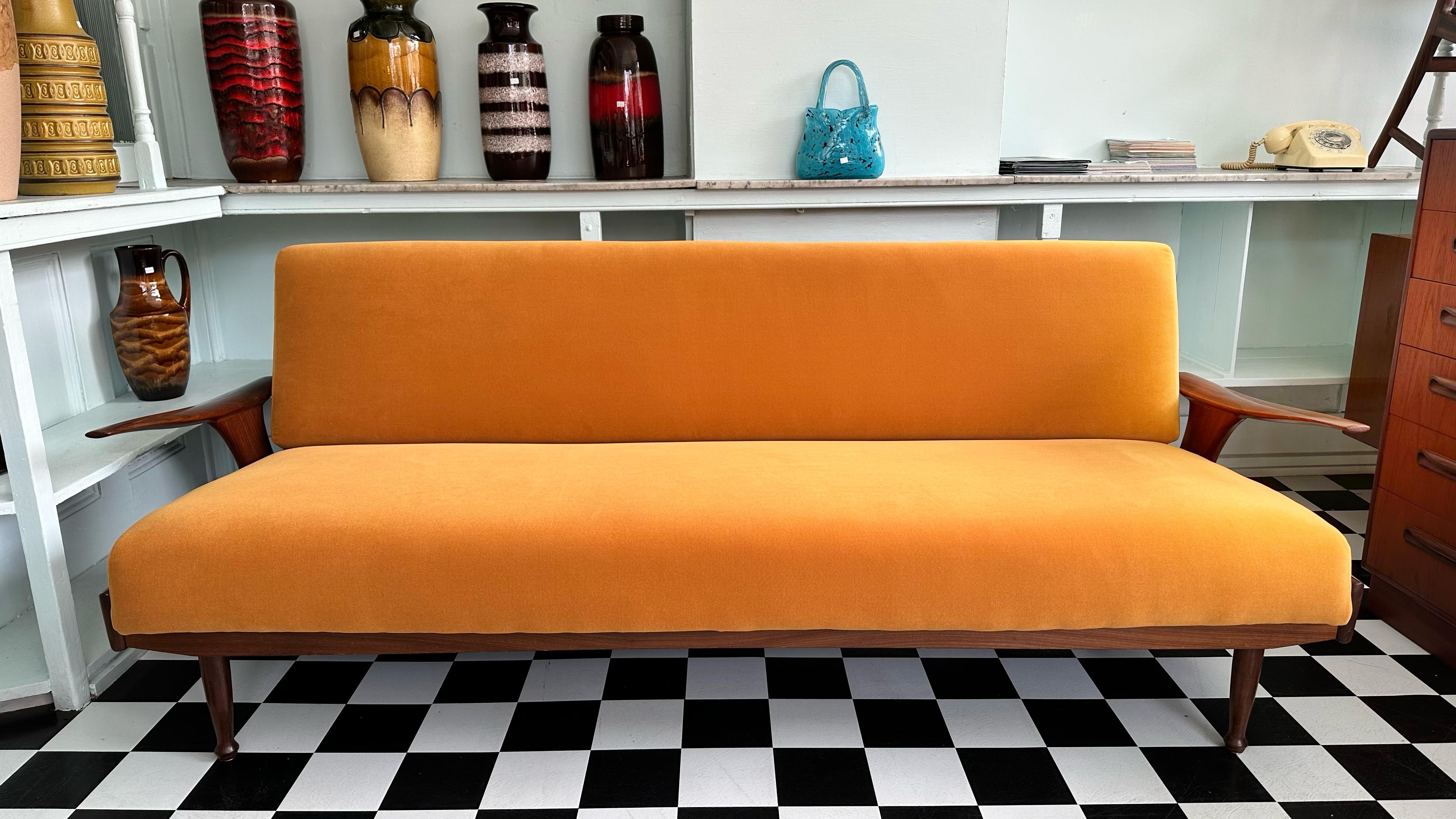Mid-Century Modern Mid Century Modern Teak and Velvet Sofa Bed by Greaves and Thomas
