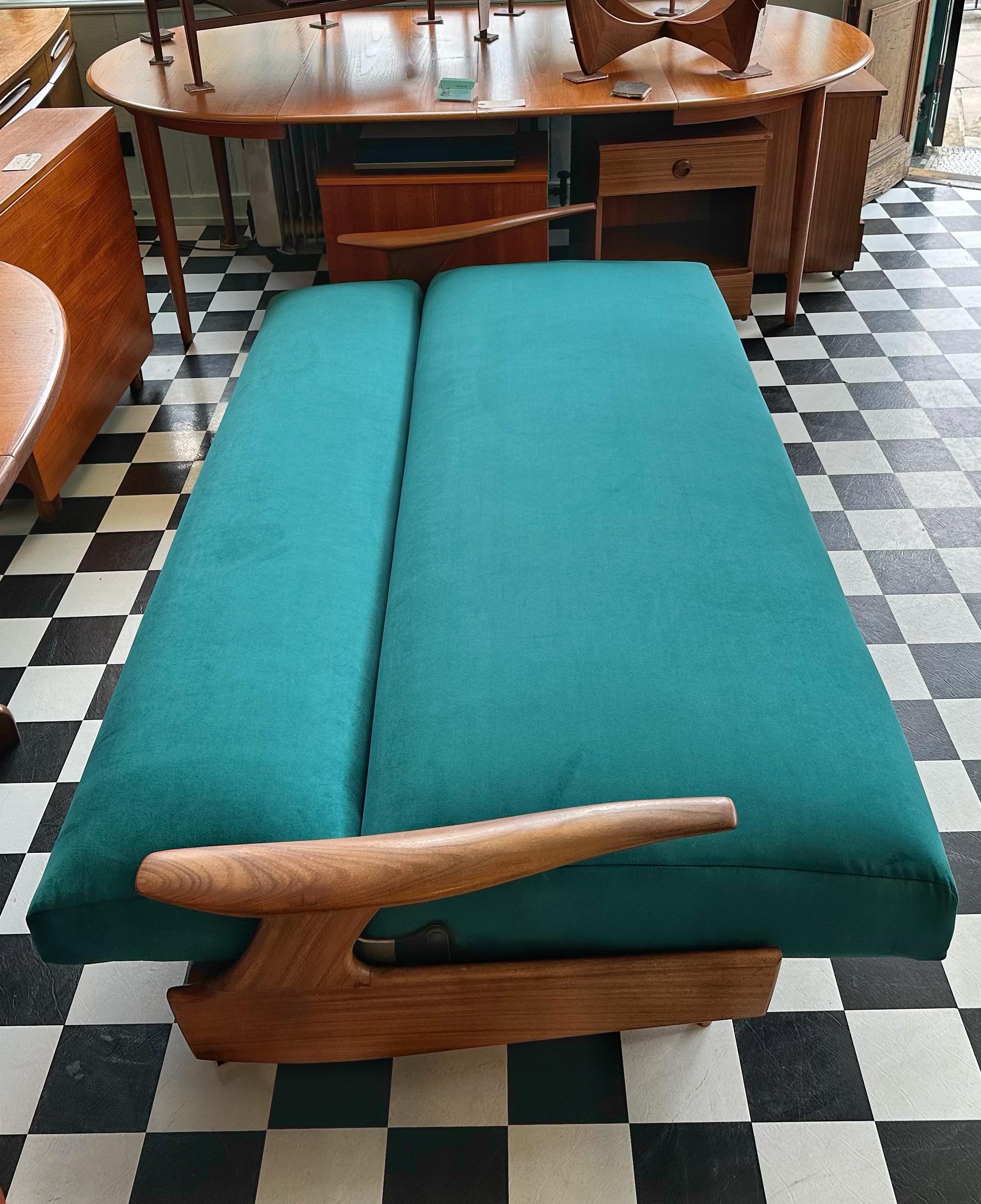 Mid Century Modern Teak and Velvet Sofa Bed by Greaves and Thomas 3
