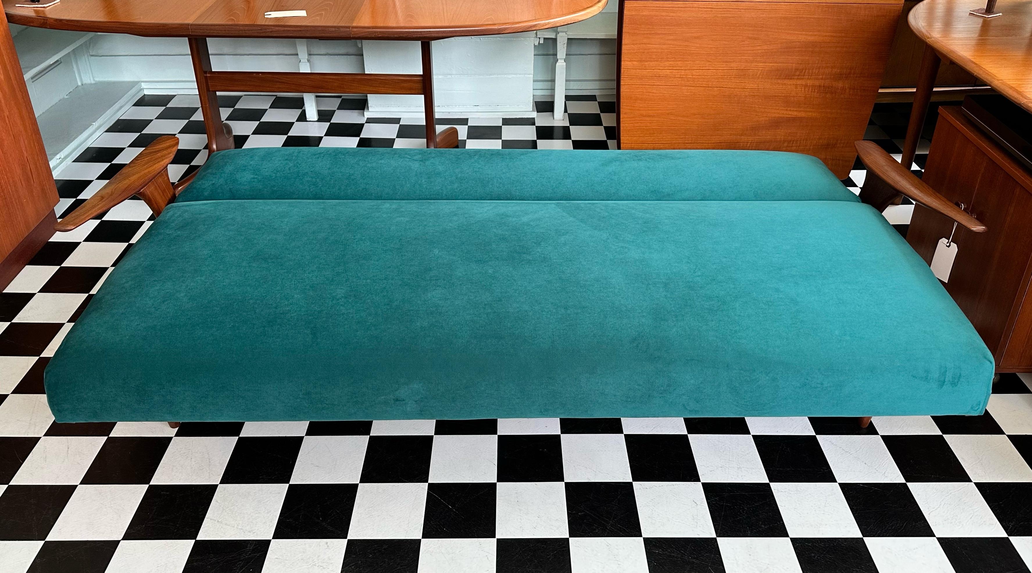 Mid Century Modern Teak and Velvet Sofa Bed by Greaves and Thomas 4