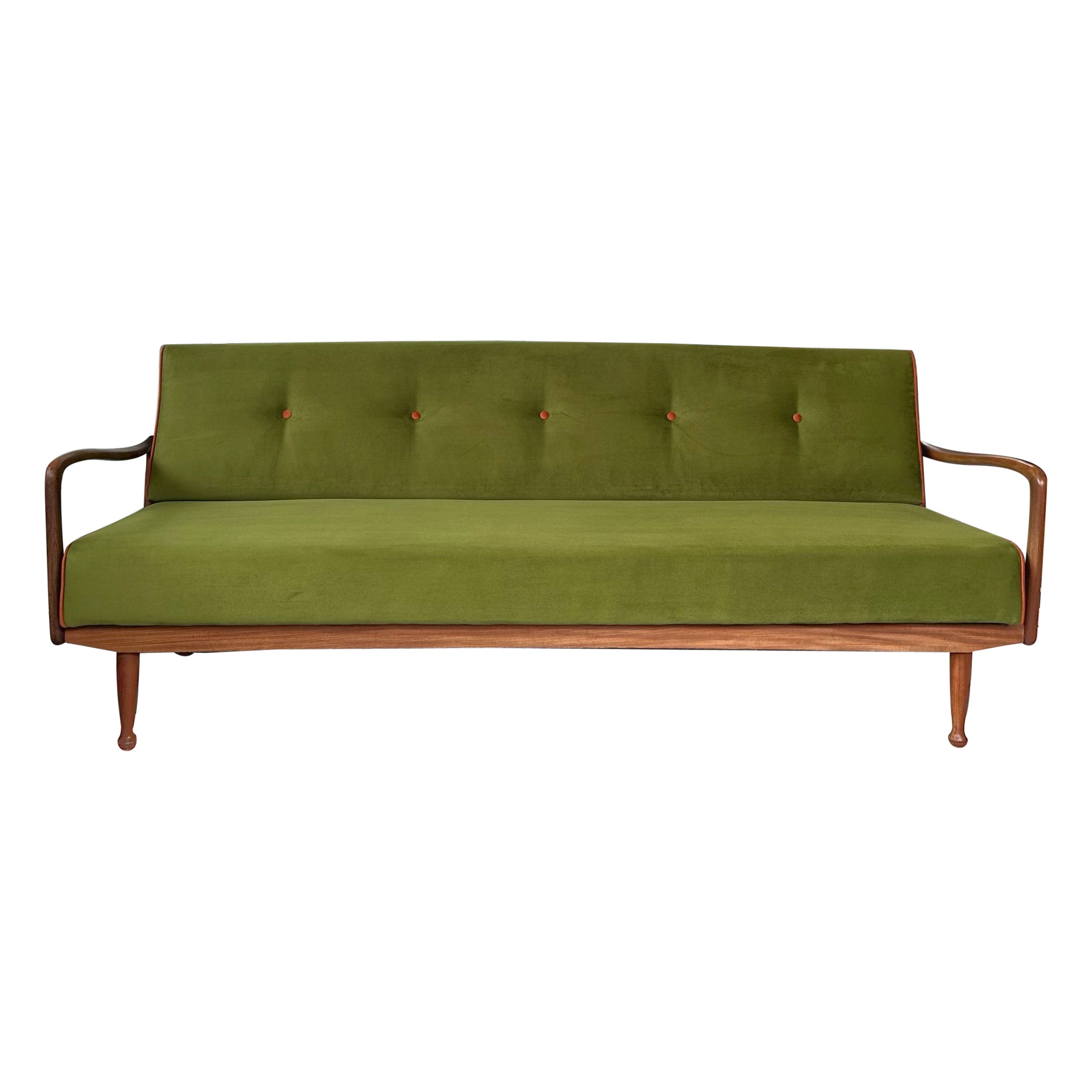 Mid Century Modern Teak and Velvet Sofa Bed by Greaves and Thomas
