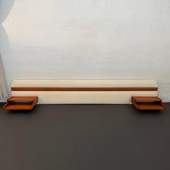 Mid-Century Modern Teak And Vinyl Headboard With Nightstands By Myers