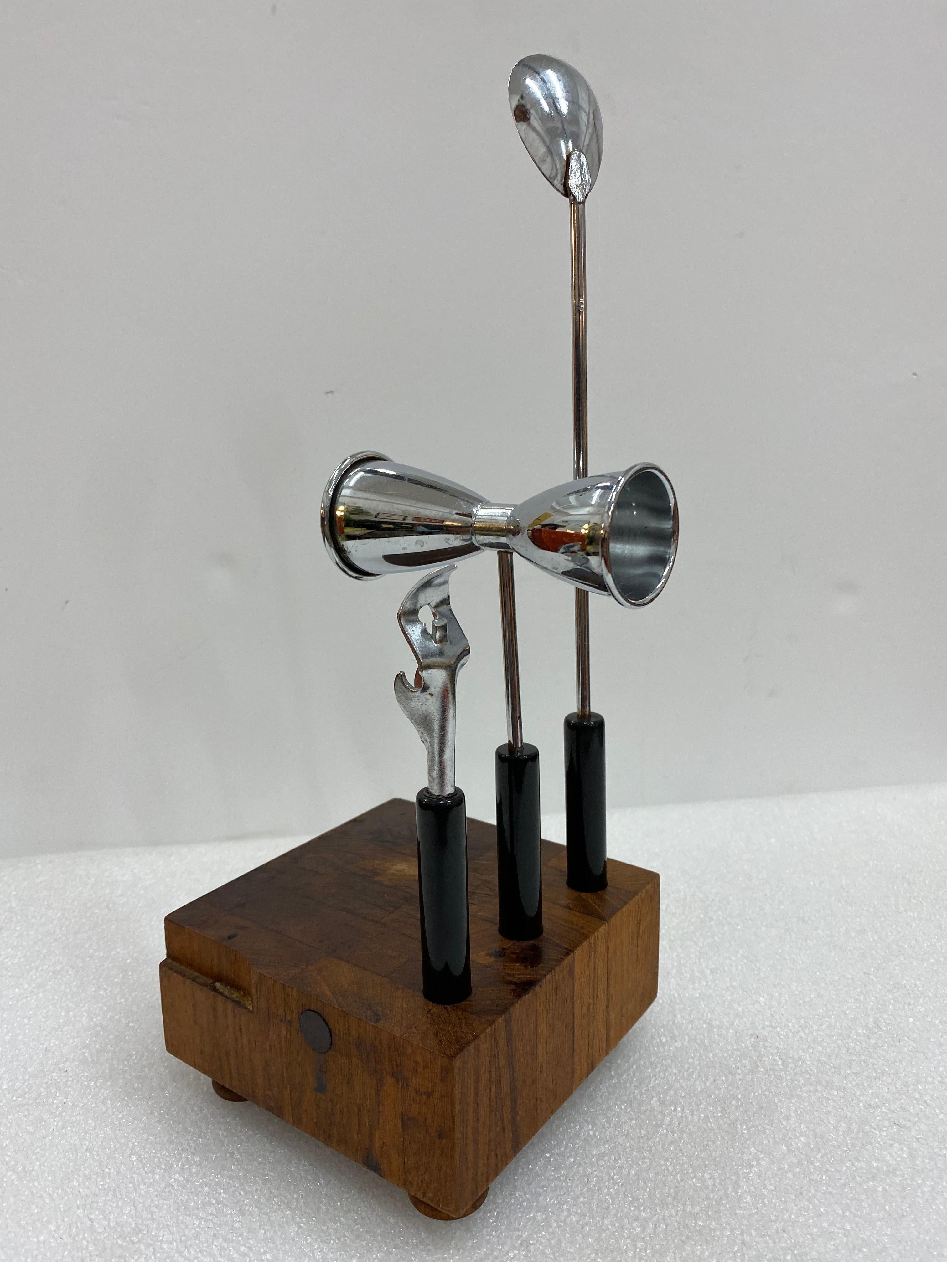 Mid-Century Modern Teak and Steel Cocktail Mixing Set, Signed by Ernest Sohn 7