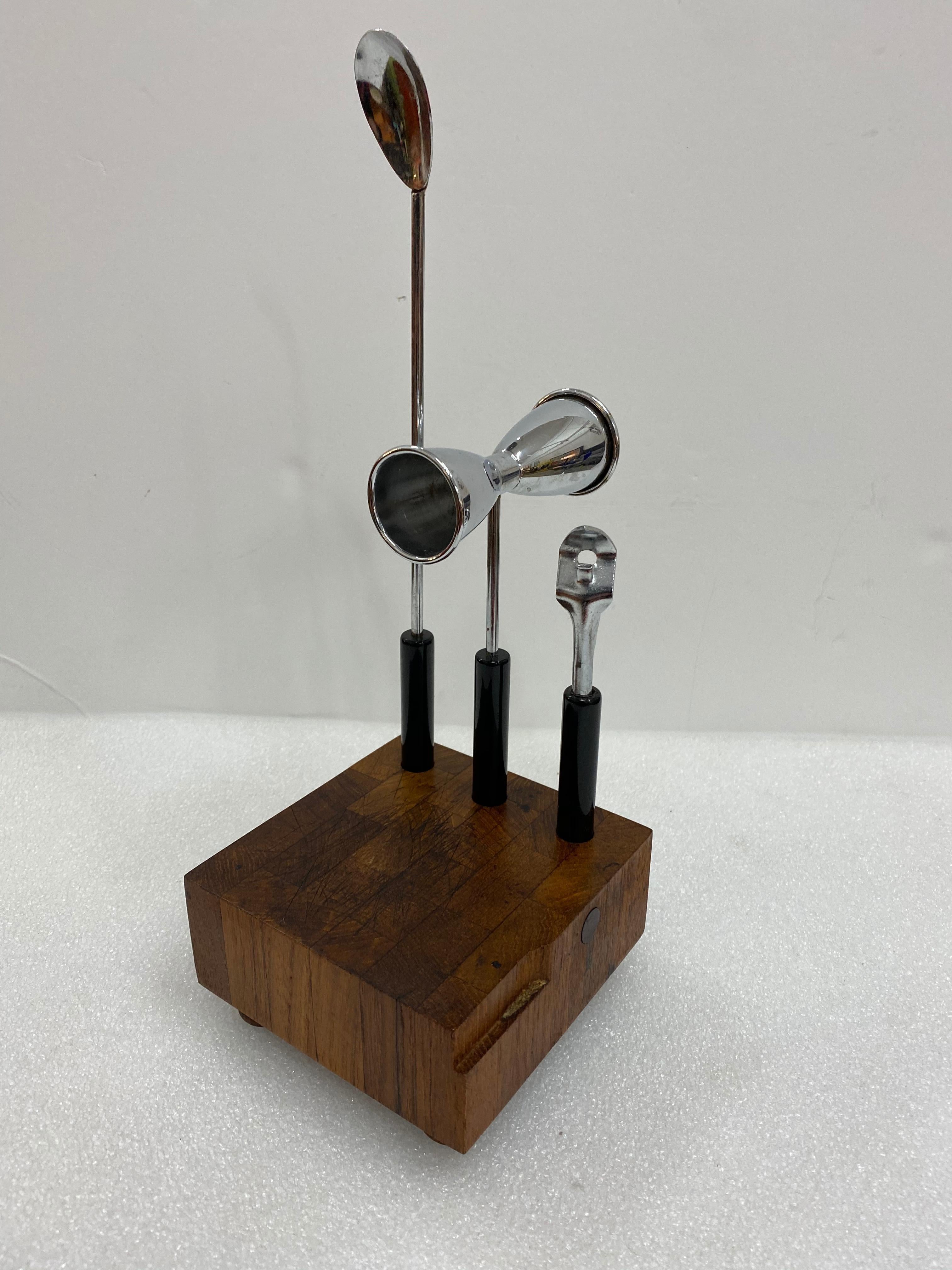 Mid-Century Modern Teak and Steel Cocktail Mixing Set, Signed by Ernest Sohn 8