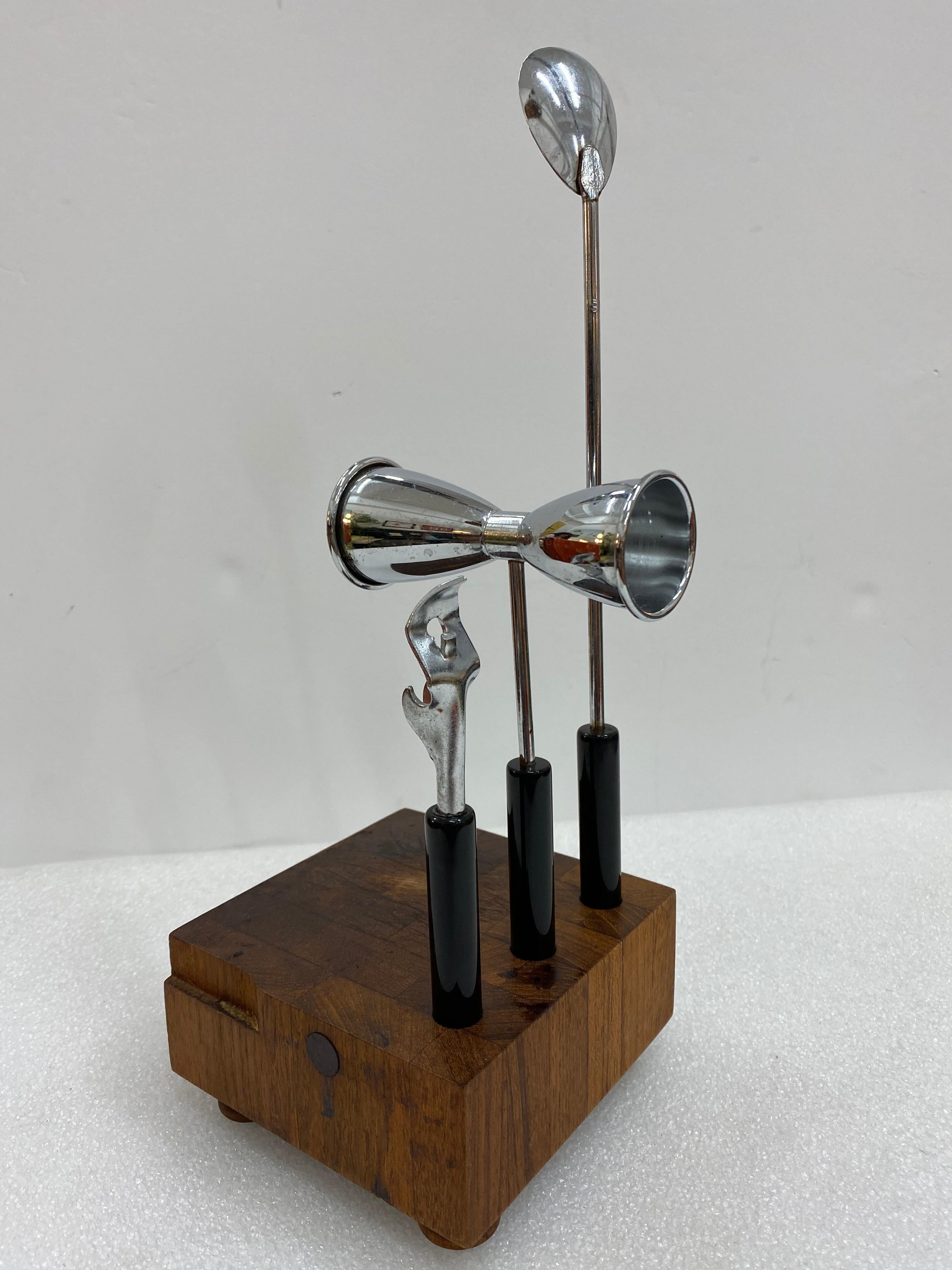 Mid-Century Modern Teak and Steel Cocktail Mixing Set, Signed by Ernest Sohn In Good Condition In Haddonfield, NJ