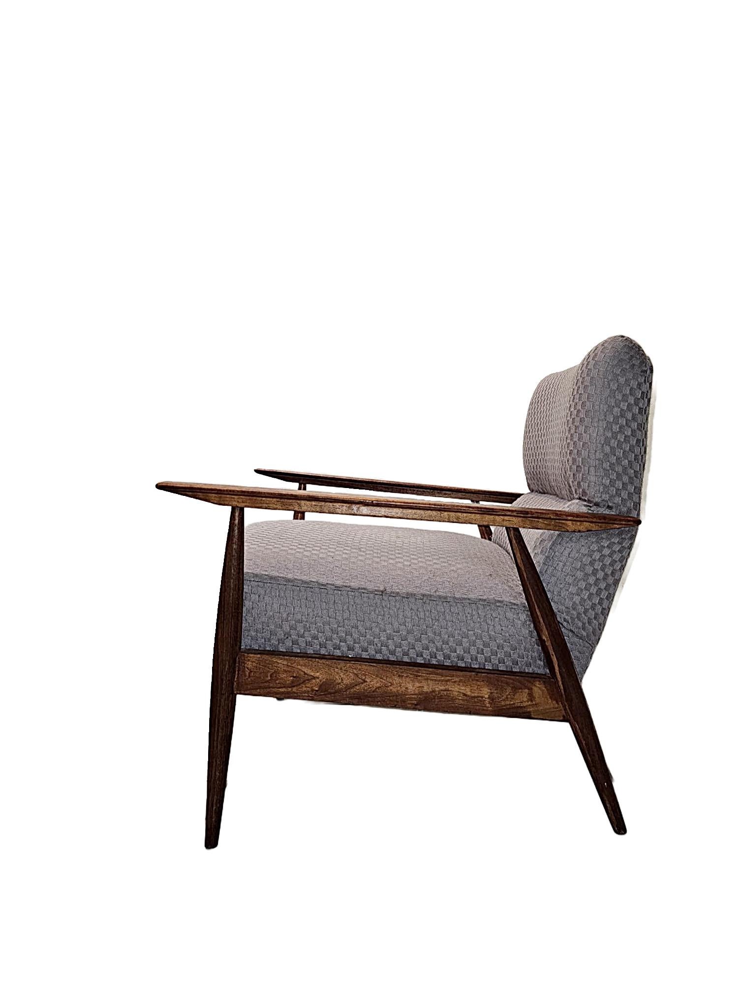 Unknown Mid-Century Modern - Teak Armchair with Grey Fabric - Set of 2