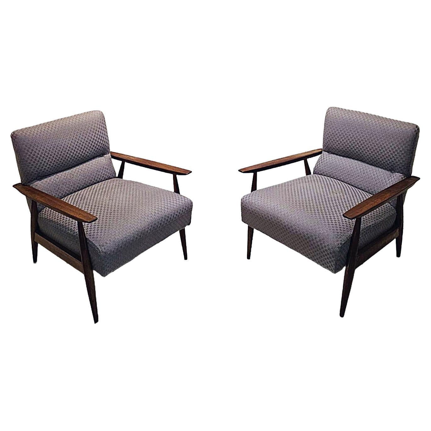 Mid-Century Modern - Teak Armchair with Grey Fabric - Set of 2