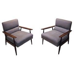 Mid-Century Modern - Teak Armchair with Grey Fabric - Set of 2