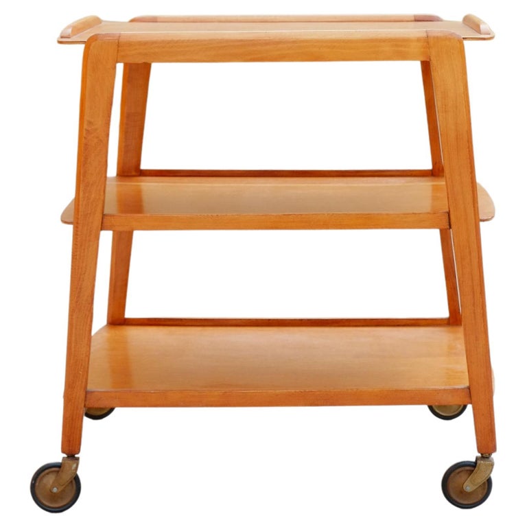 MidCentury Modern Teak Bar Trolley Cart For Sale at 1stDibs