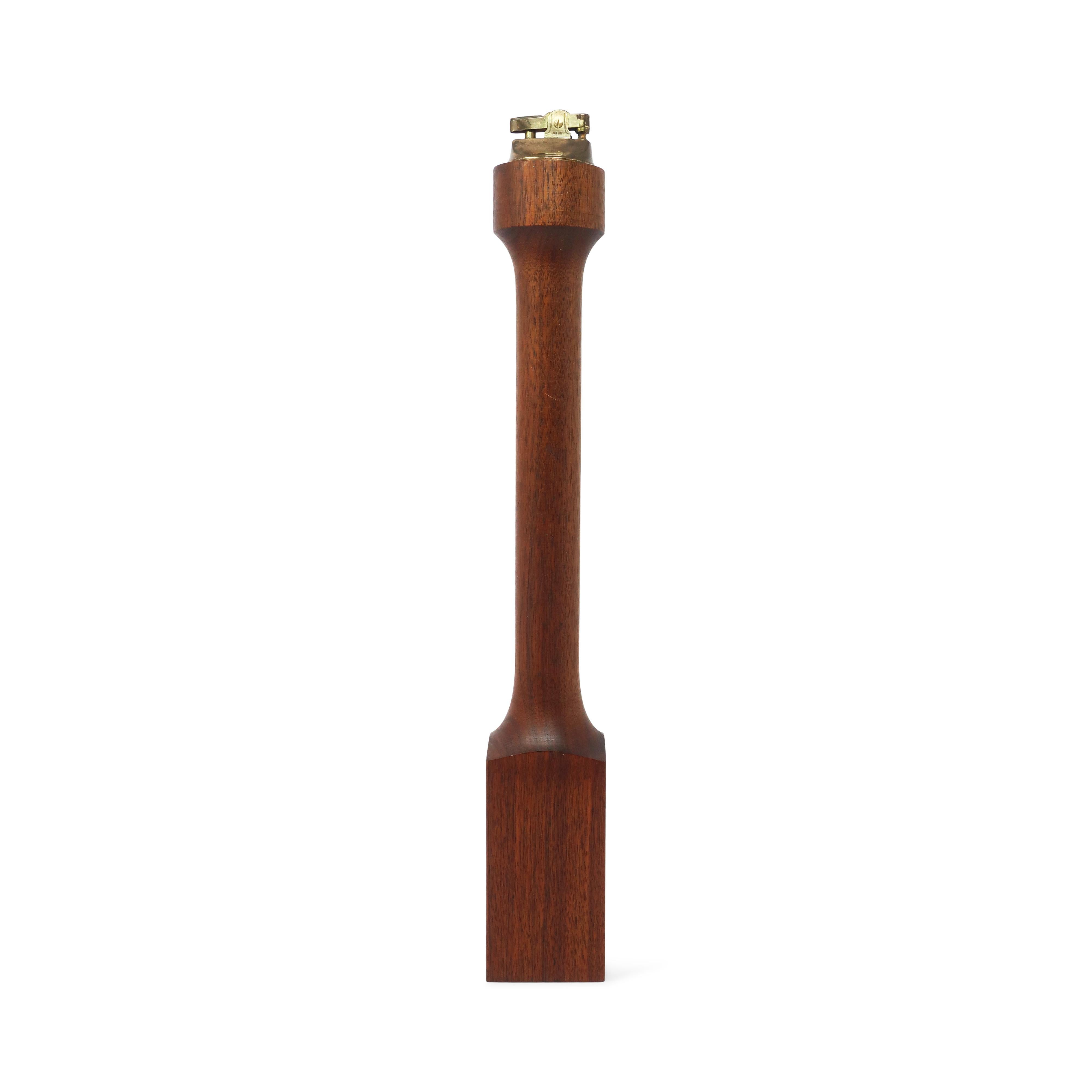 Mid-Century Modern Teak & Blue Enameled Metal Table Lighter In Good Condition For Sale In Brooklyn, NY