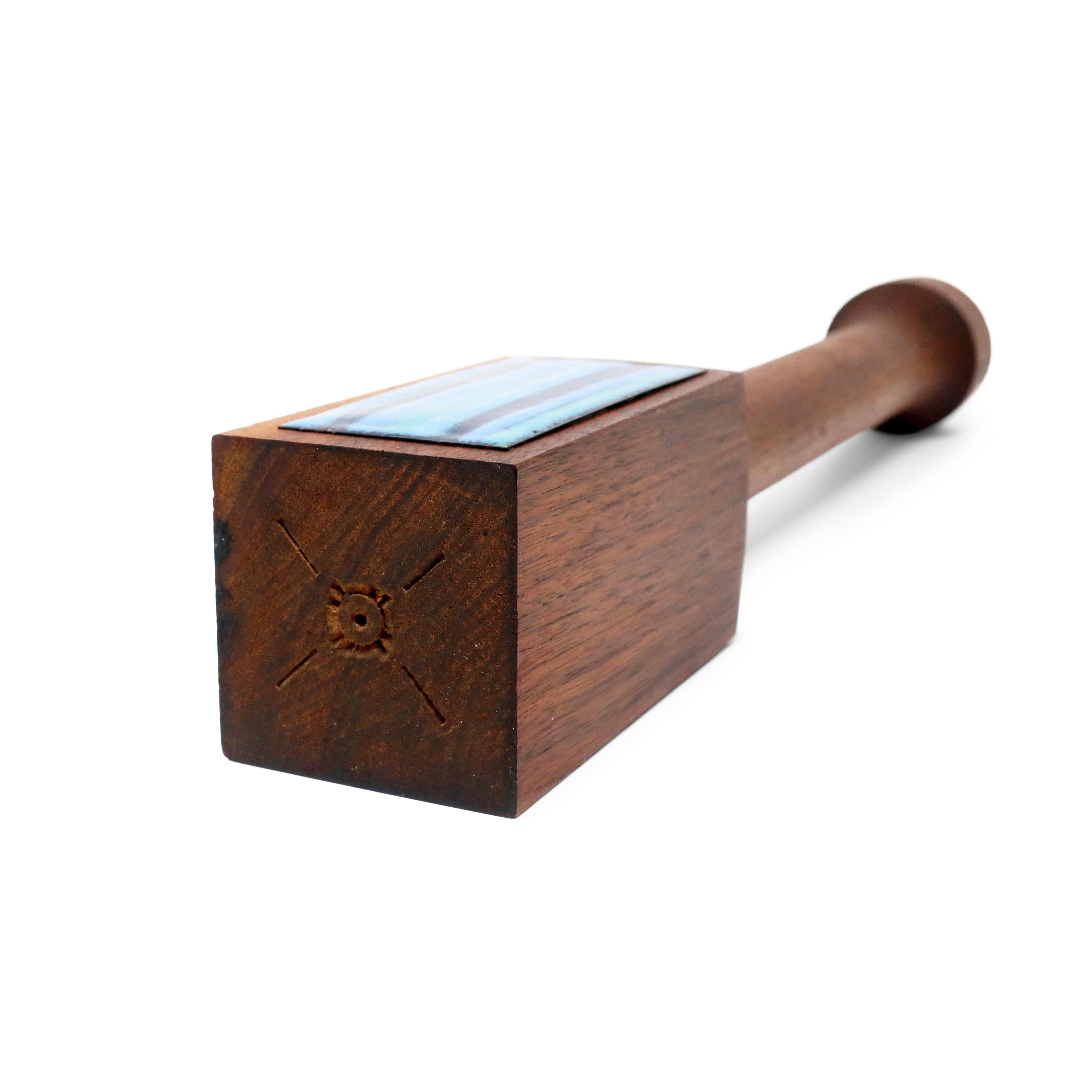 Mid-Century Modern Teak & Blue Enameled Metal Table Lighter For Sale 4