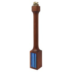 Mid-Century Modern Teak & Blue Enameled Metal Table Lighter