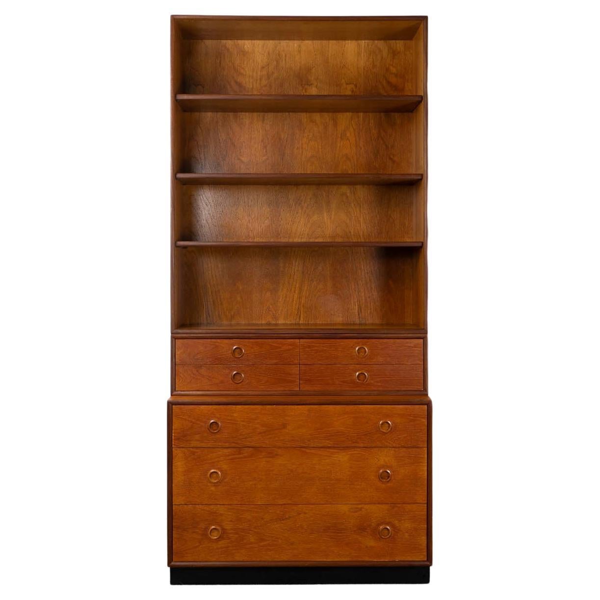 Pair of Sculpted MidCentury Modern Teak Bookcases with Glass Sliding Doors at 1stDibs
