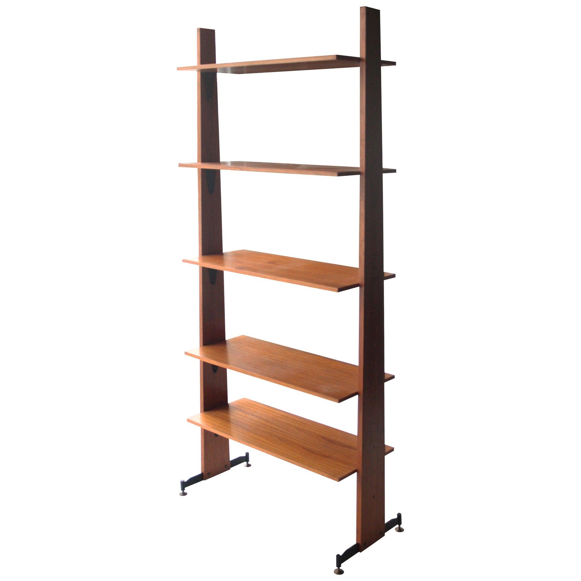 MidCentury Modern Teak Brass Shelving, Italy, 1950 For Sale at 1stDibs
