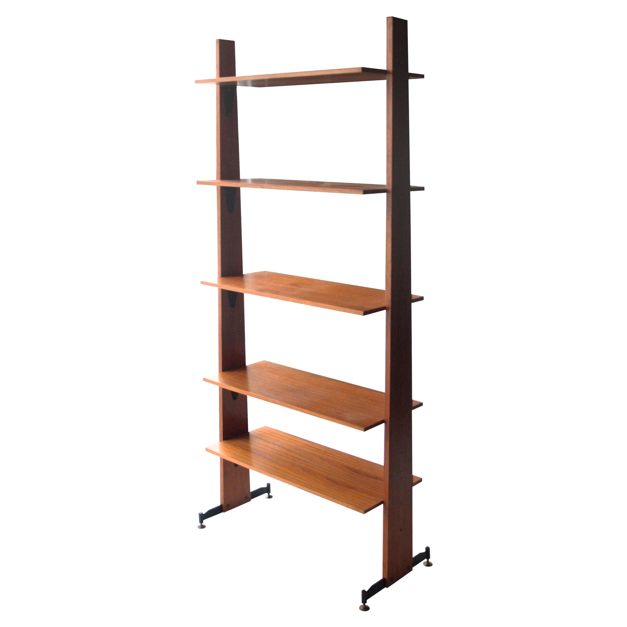 Mid-Century Modern Teak Brass Shelving, Italy, 1950