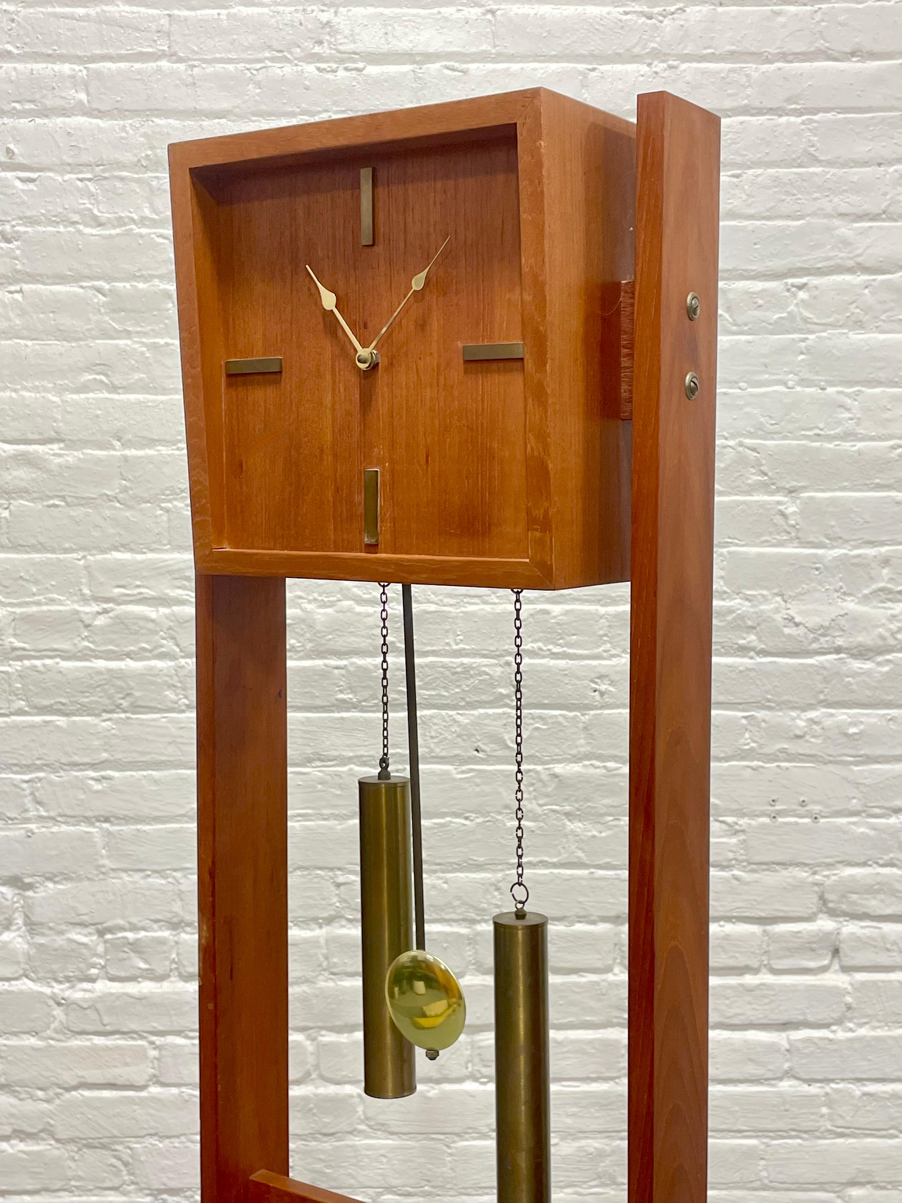 Mid Century Modern TEAK Brass Weight Drive Chiming Floor Clock, 1960’s, Denmark For Sale 6