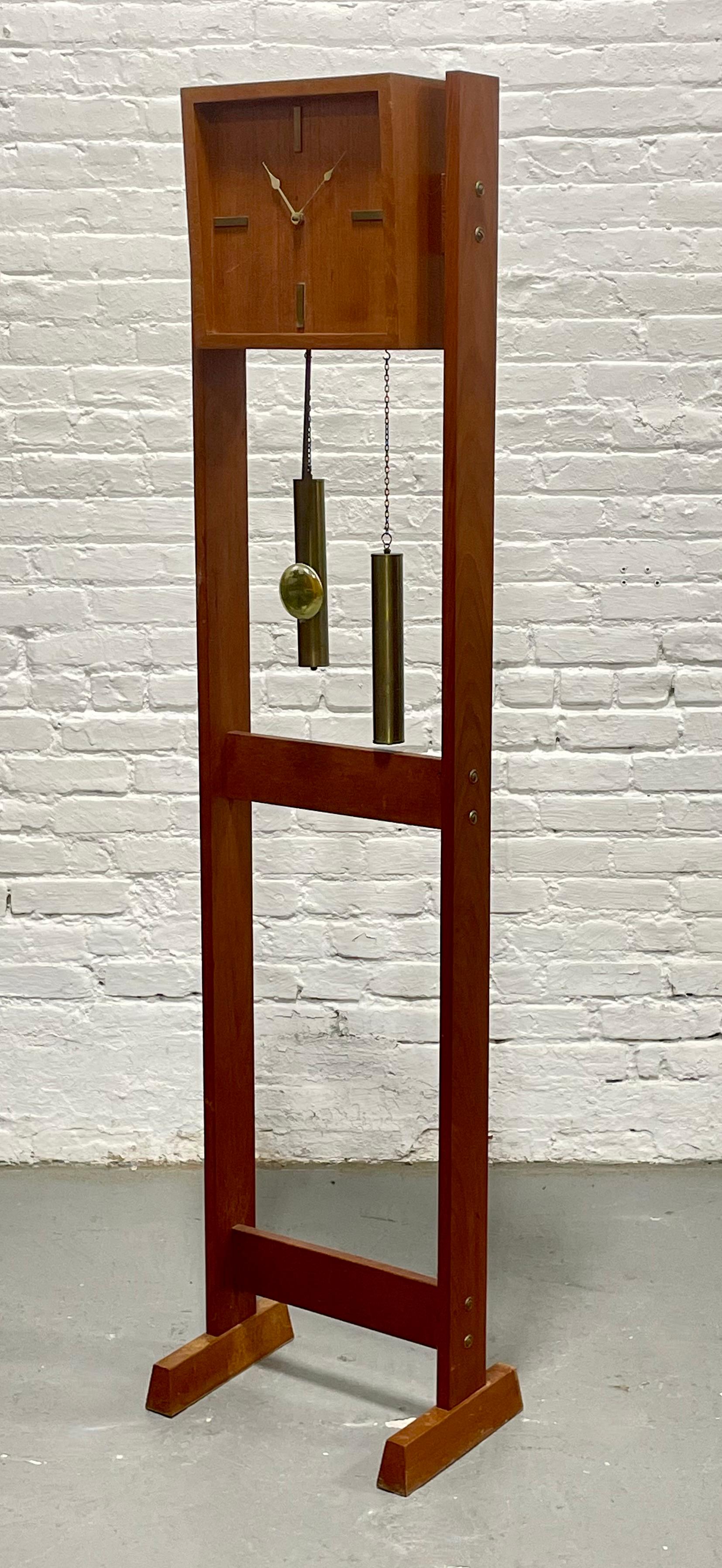 Mid Century Modern TEAK Brass Weight Drive Chiming Floor Clock, 1960’s, Denmark For Sale 7