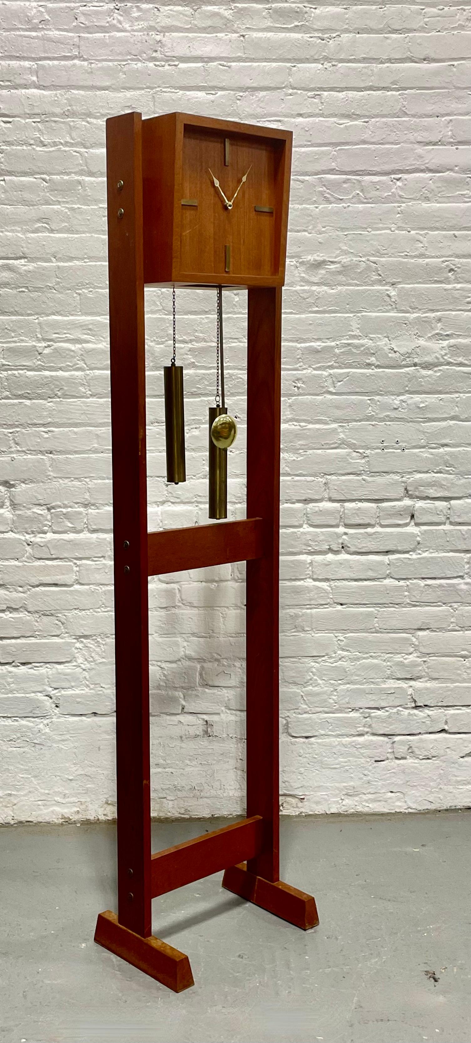 Mid-Century Modern Mid Century Modern TEAK Brass Weight Drive Chiming Floor Clock, 1960’s, Denmark For Sale