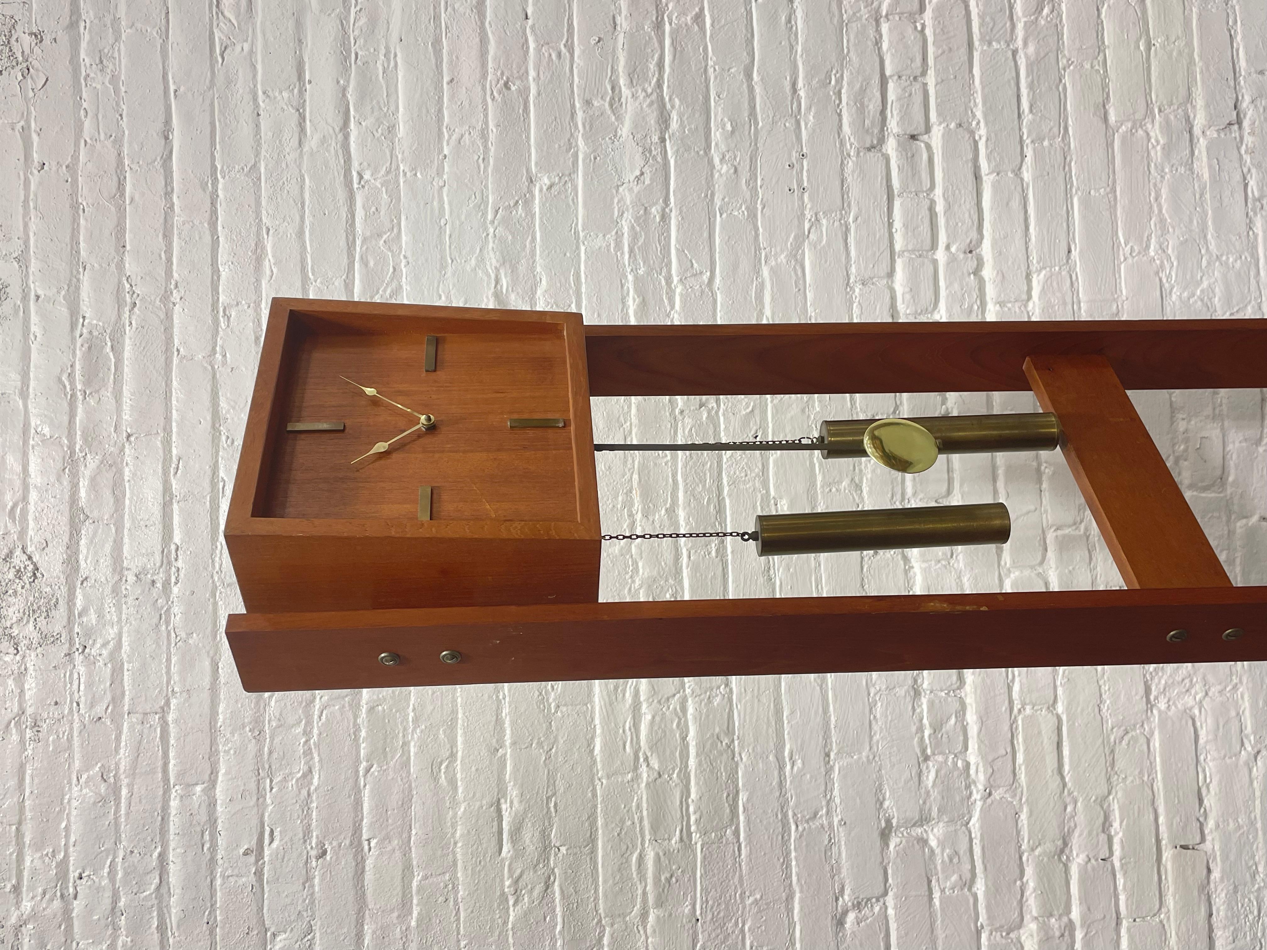 Mid-20th Century Mid Century Modern TEAK Brass Weight Drive Chiming Floor Clock, 1960’s, Denmark For Sale