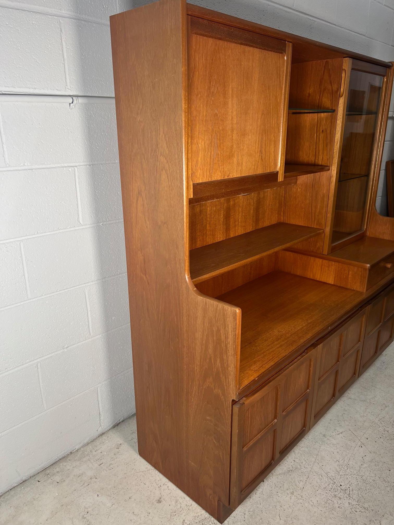 Mid Century Modern Teak Buffet Hutch Display China Cabinet By Nathan Furniture 3