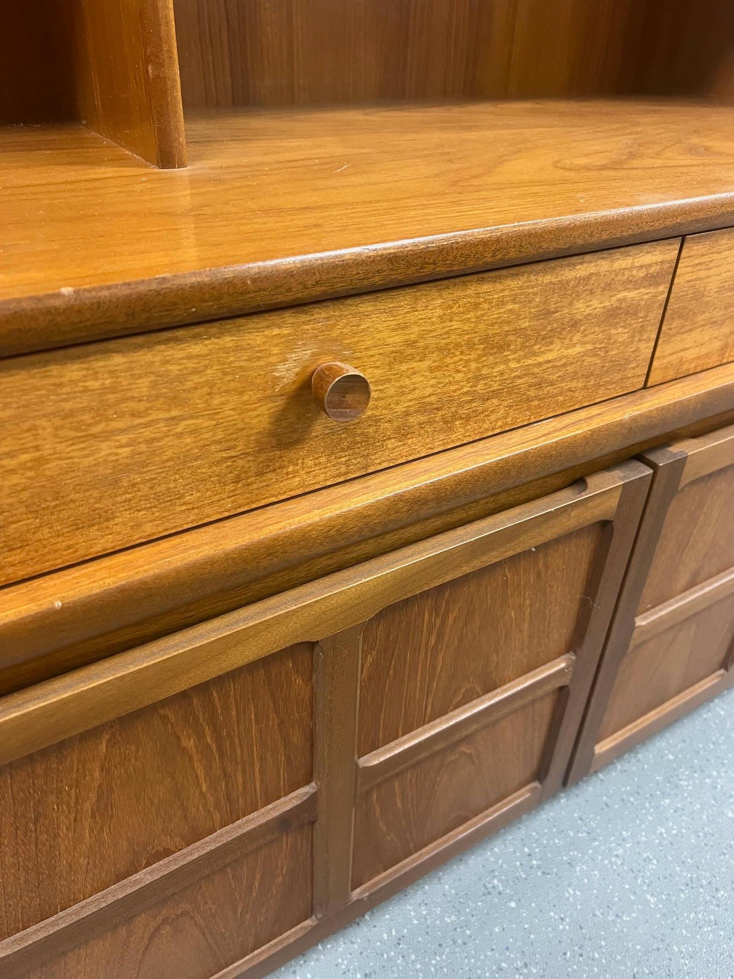 Mid Century Modern Teak Buffet Hutch Display China Cabinet By Nathan Furniture 2
