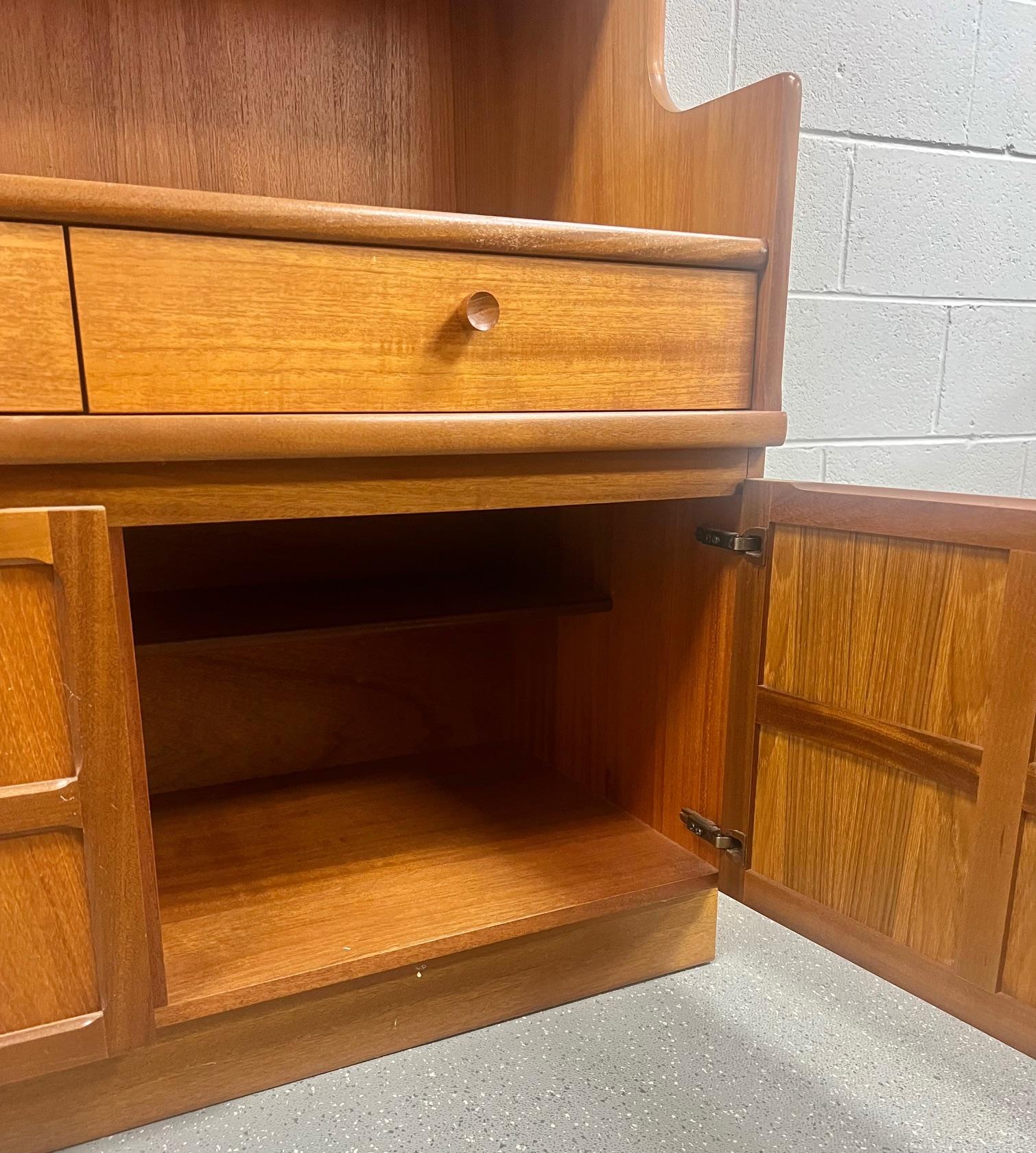 Mid Century Modern Teak Buffet Hutch Display China Cabinet By Nathan Furniture 4