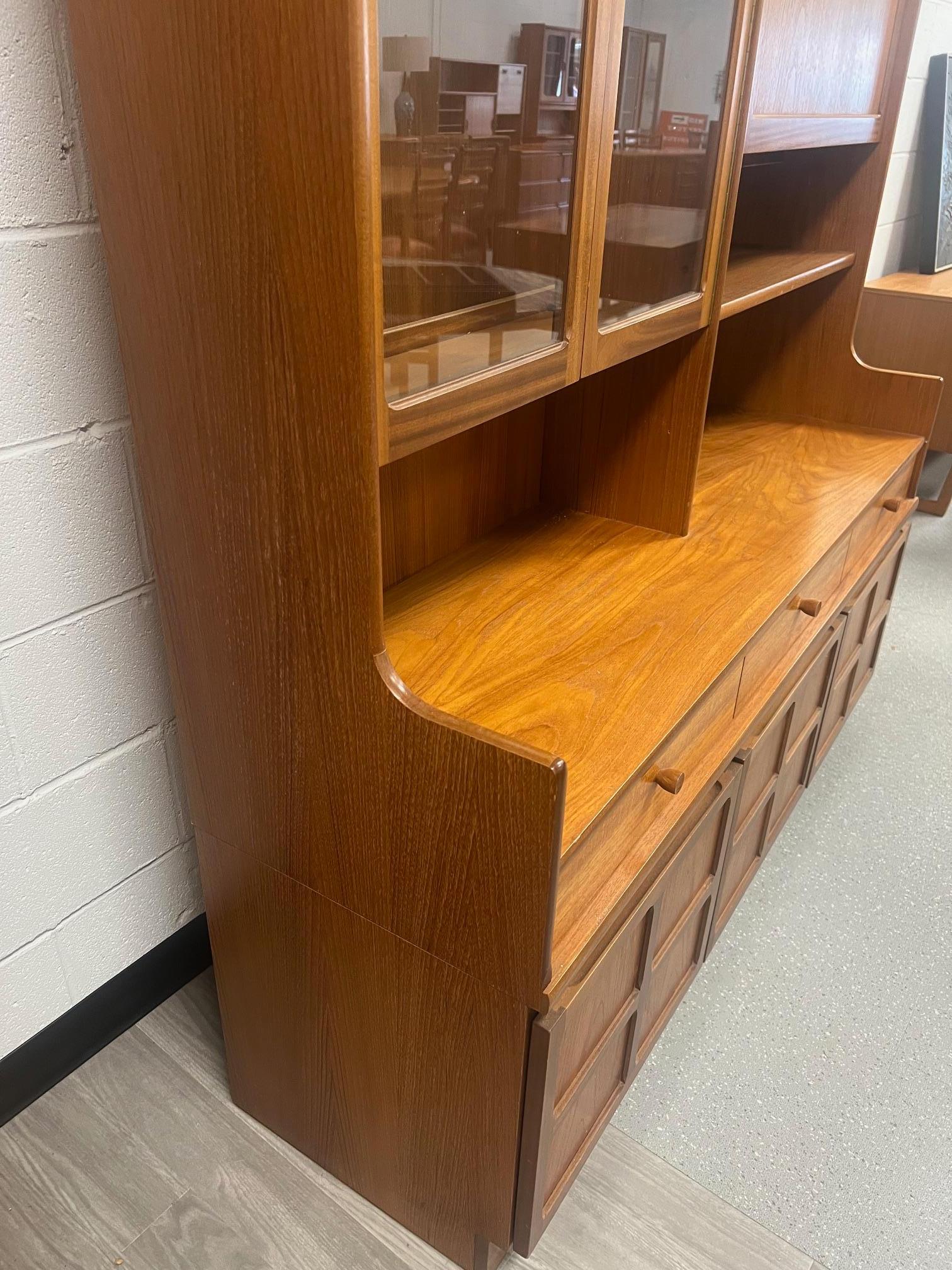Mid Century Modern Teak Buffet Hutch Display China Cabinet By Nathan Furniture 9