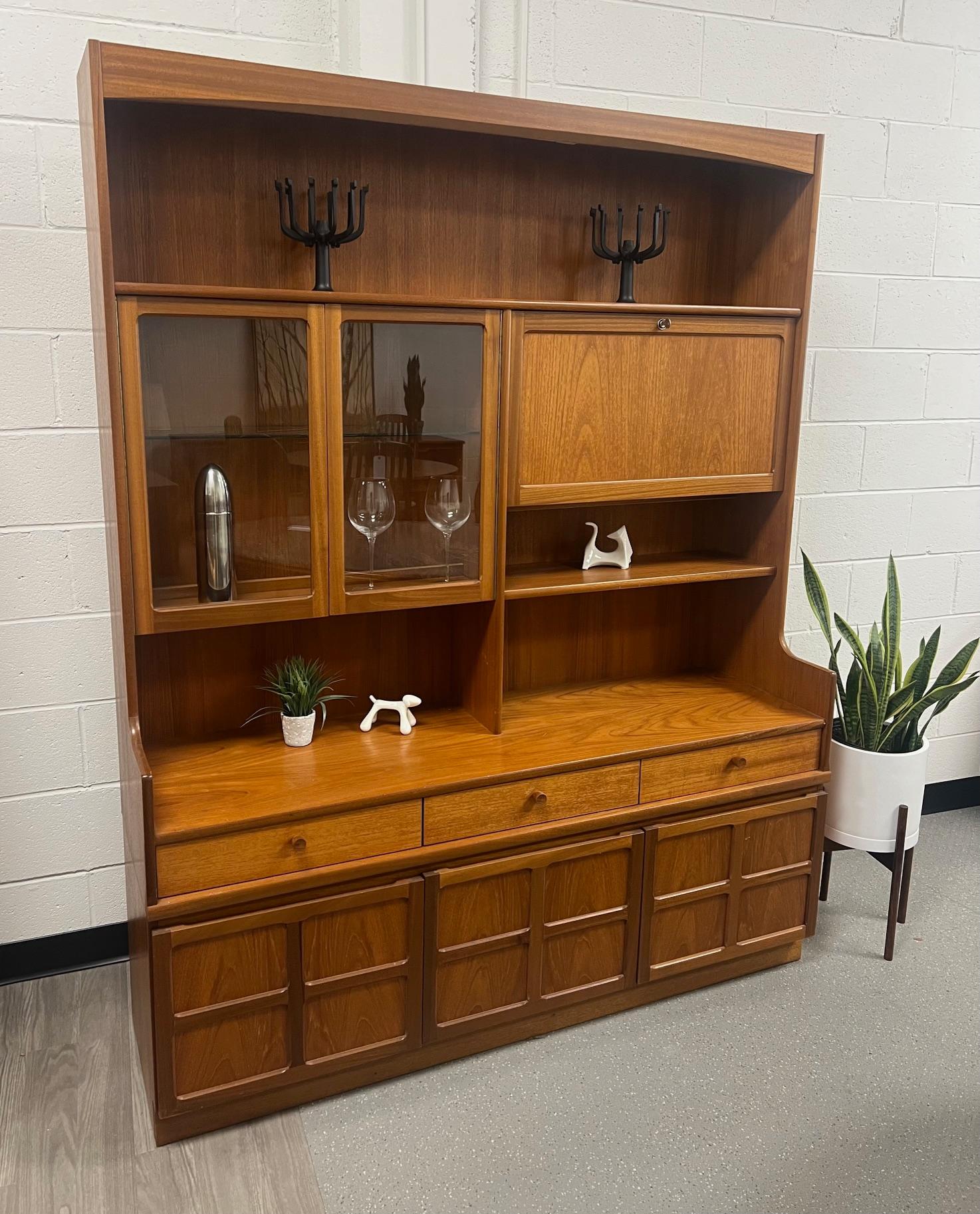 Mid Century Modern Teak Buffet Hutch Display China Cabinet By Nathan Furniture 11