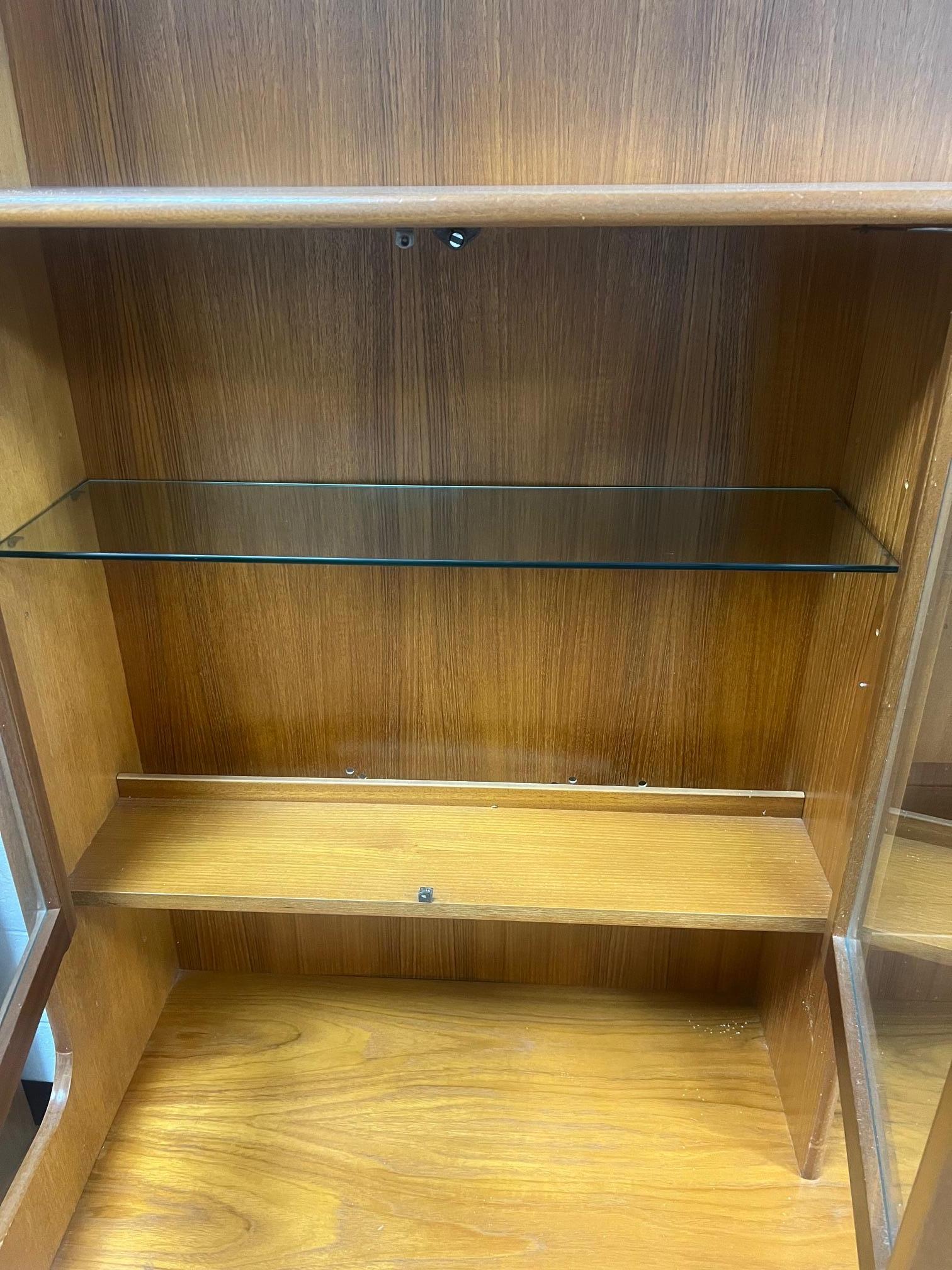 British Mid Century Modern Teak Buffet Hutch Display China Cabinet By Nathan Furniture