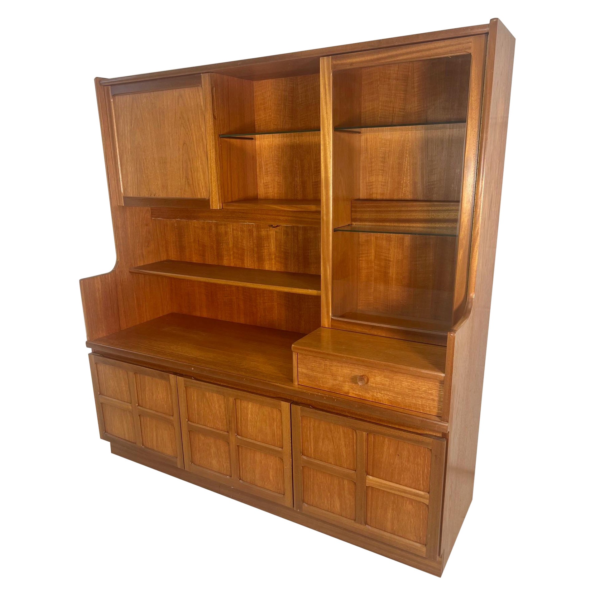 Mid Century Modern Teak Buffet Hutch Display China Cabinet By Nathan Furniture