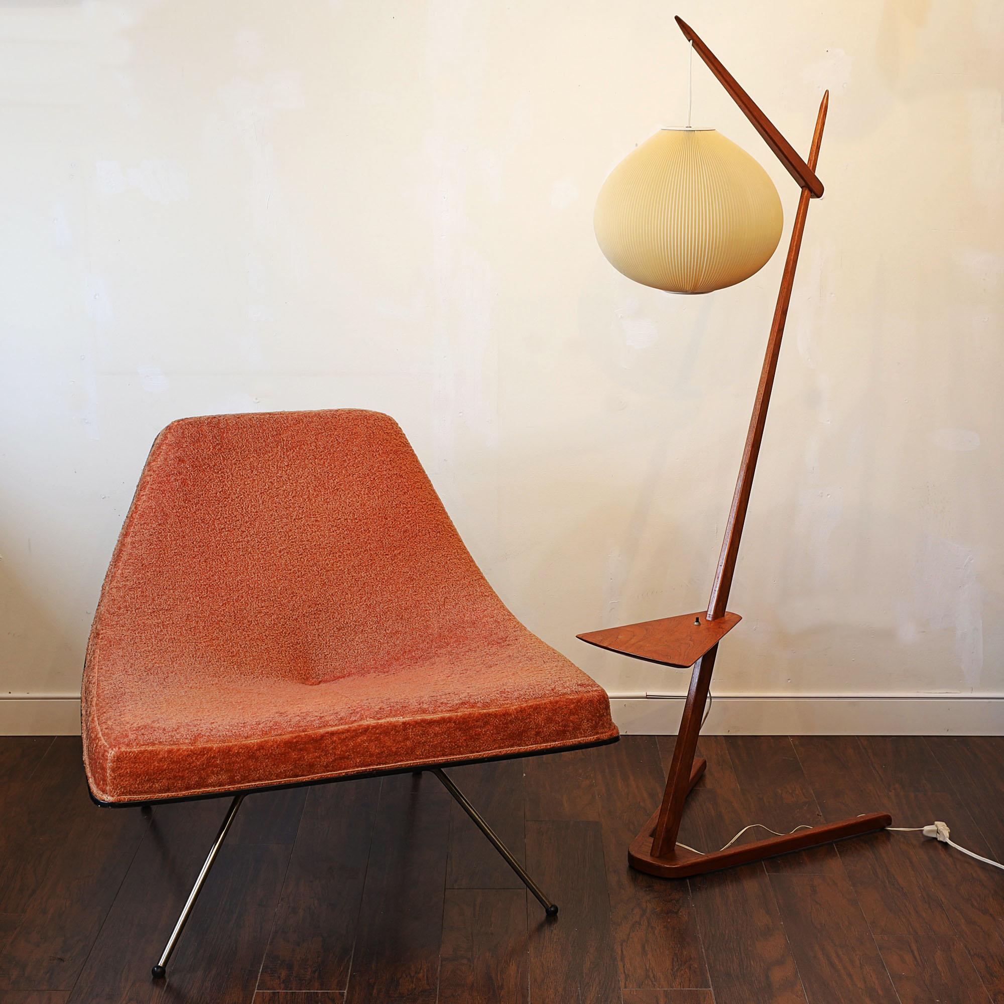 Mid-Century Modern Teak Cantilever Floor Lamp 'Pleated Sphere Shade' For Sale 6