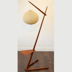 Mid-Century Modern Teak Cantilever Floor Lamp 'Pleated Sphere Shade'