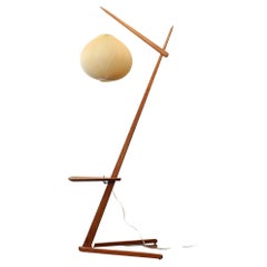 Mid-Century Modern Teak Cantilever Floor Lamp 'Pleated Sphere Shade'