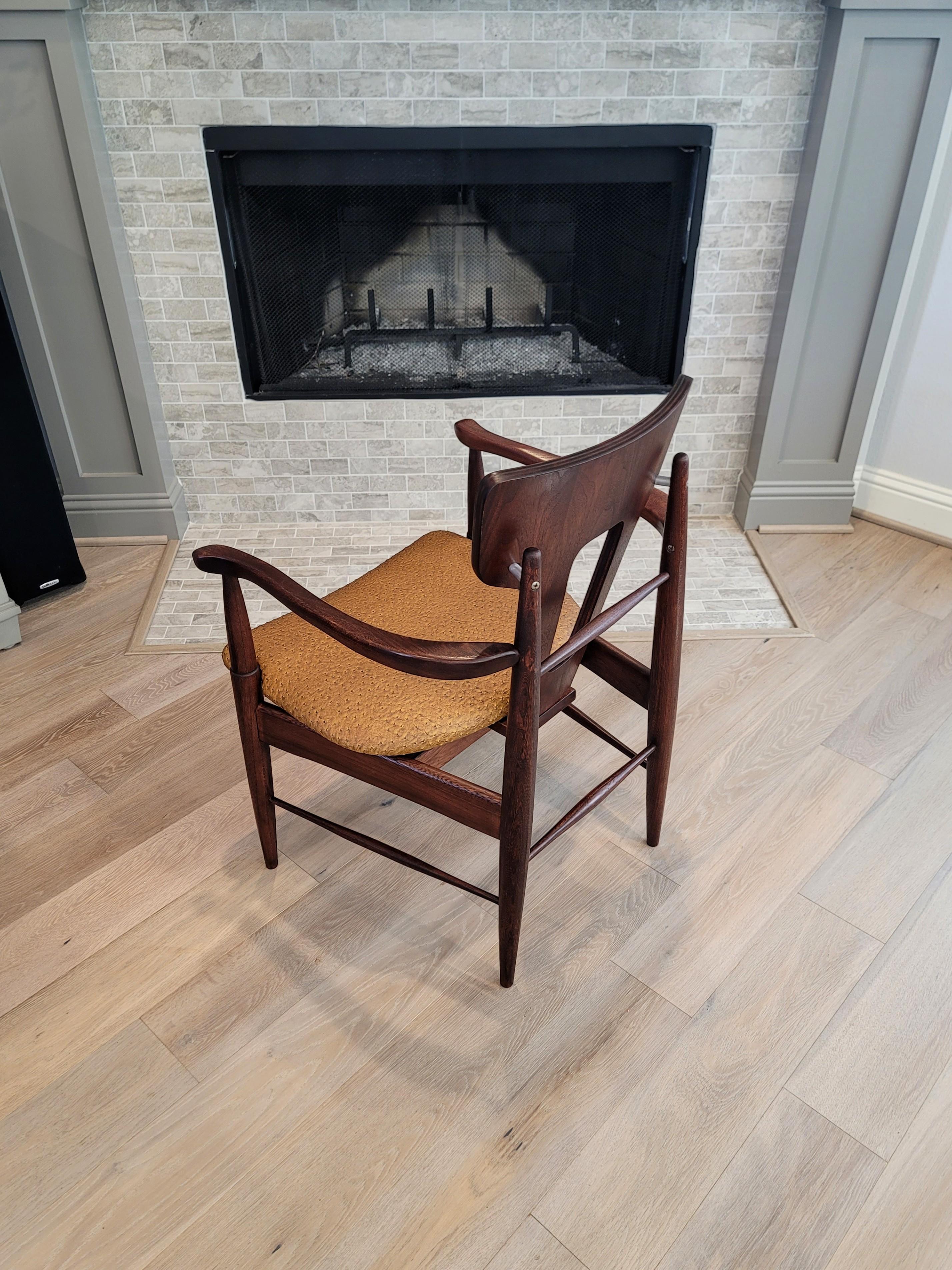 Mid-Century Modern Teak Chair with Ostrich Upholstery  For Sale 8