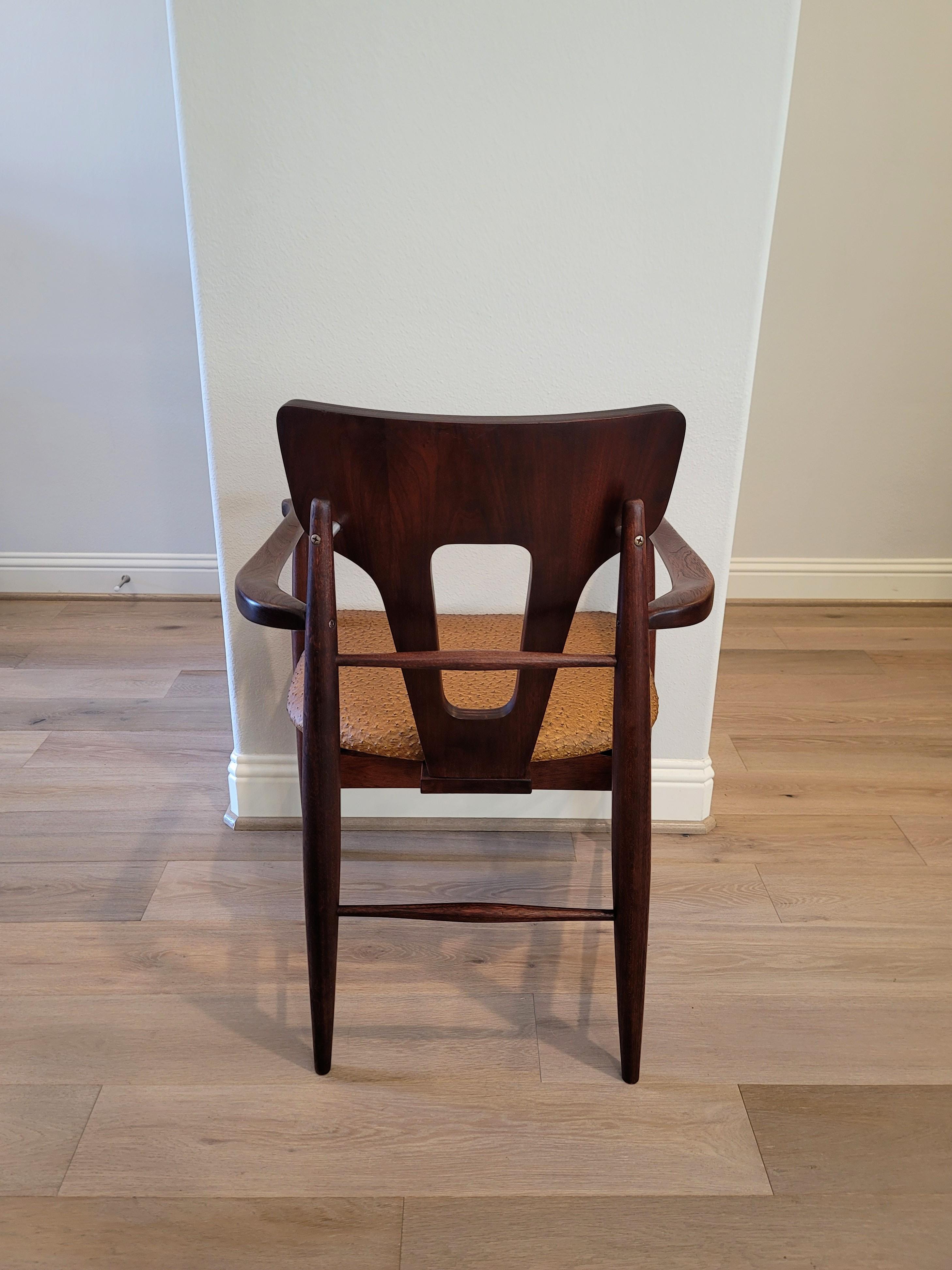 Mid-Century Modern Teak Chair with Ostrich Upholstery  For Sale 10