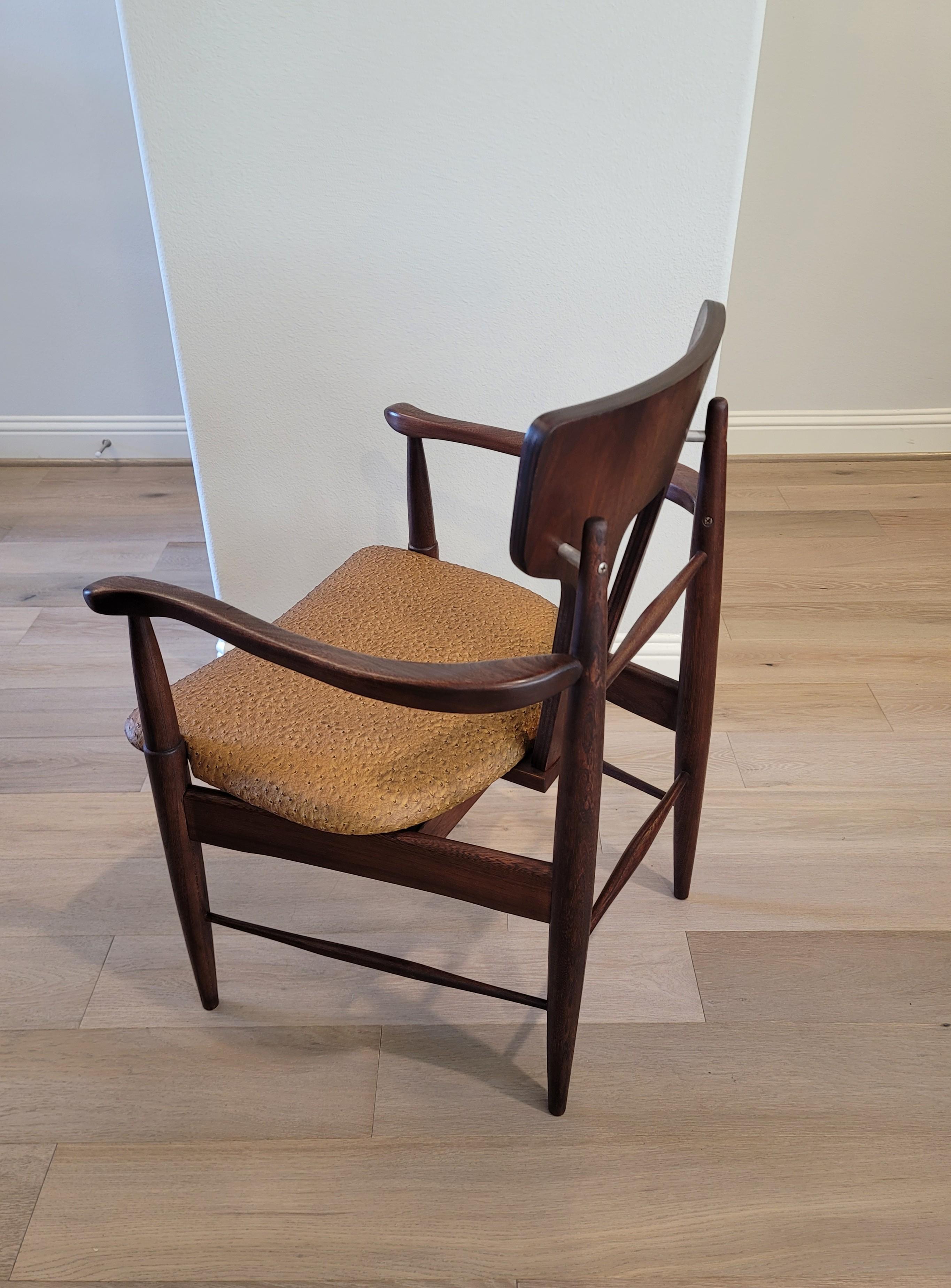 Mid-Century Modern Teak Chair with Ostrich Upholstery  For Sale 12